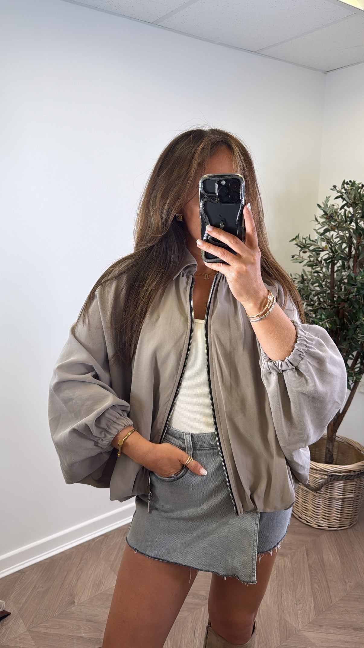 WILLA mocha batwing zip up jacket
