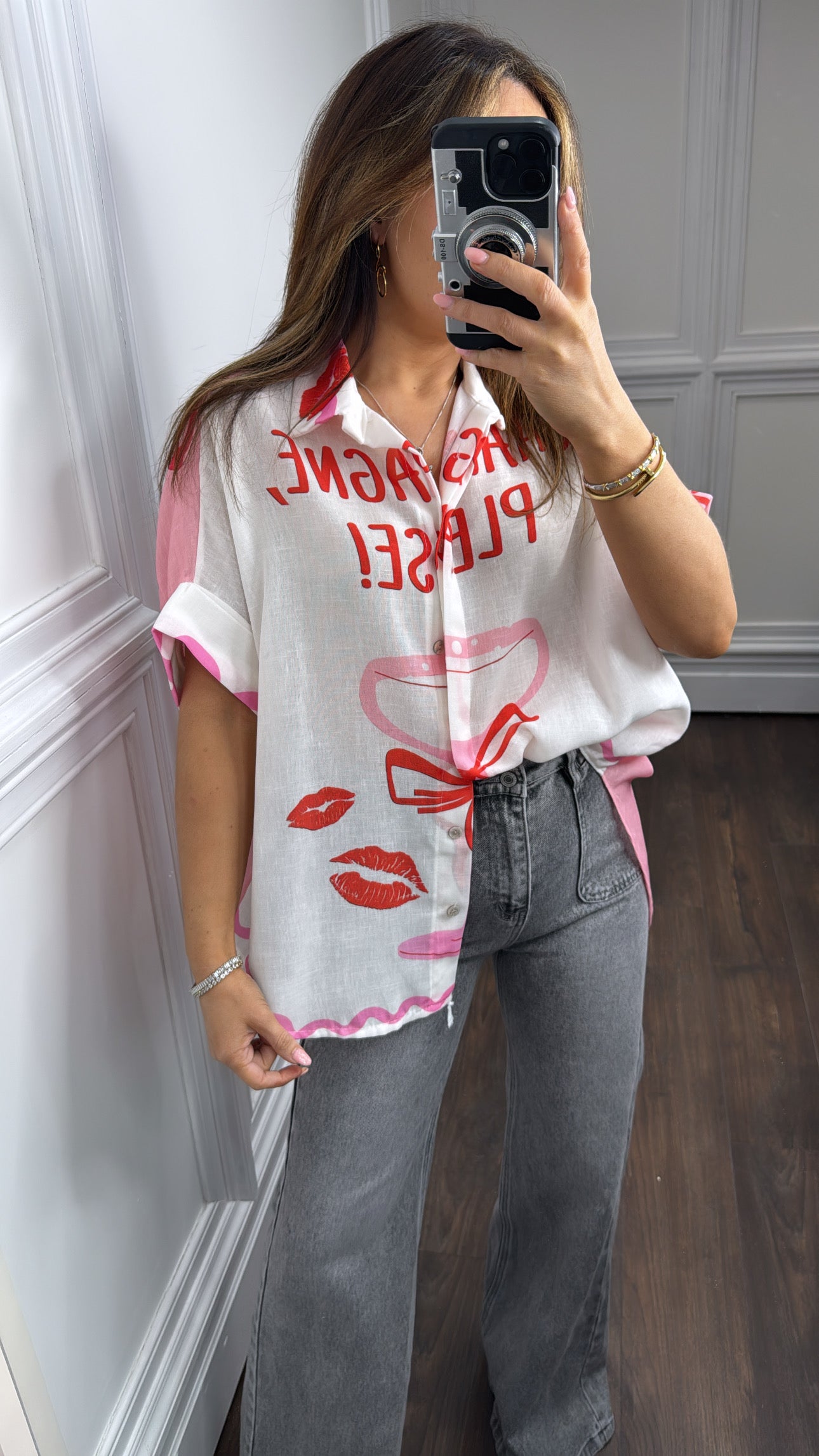AMIEE pink champagne cocktail printed shirt