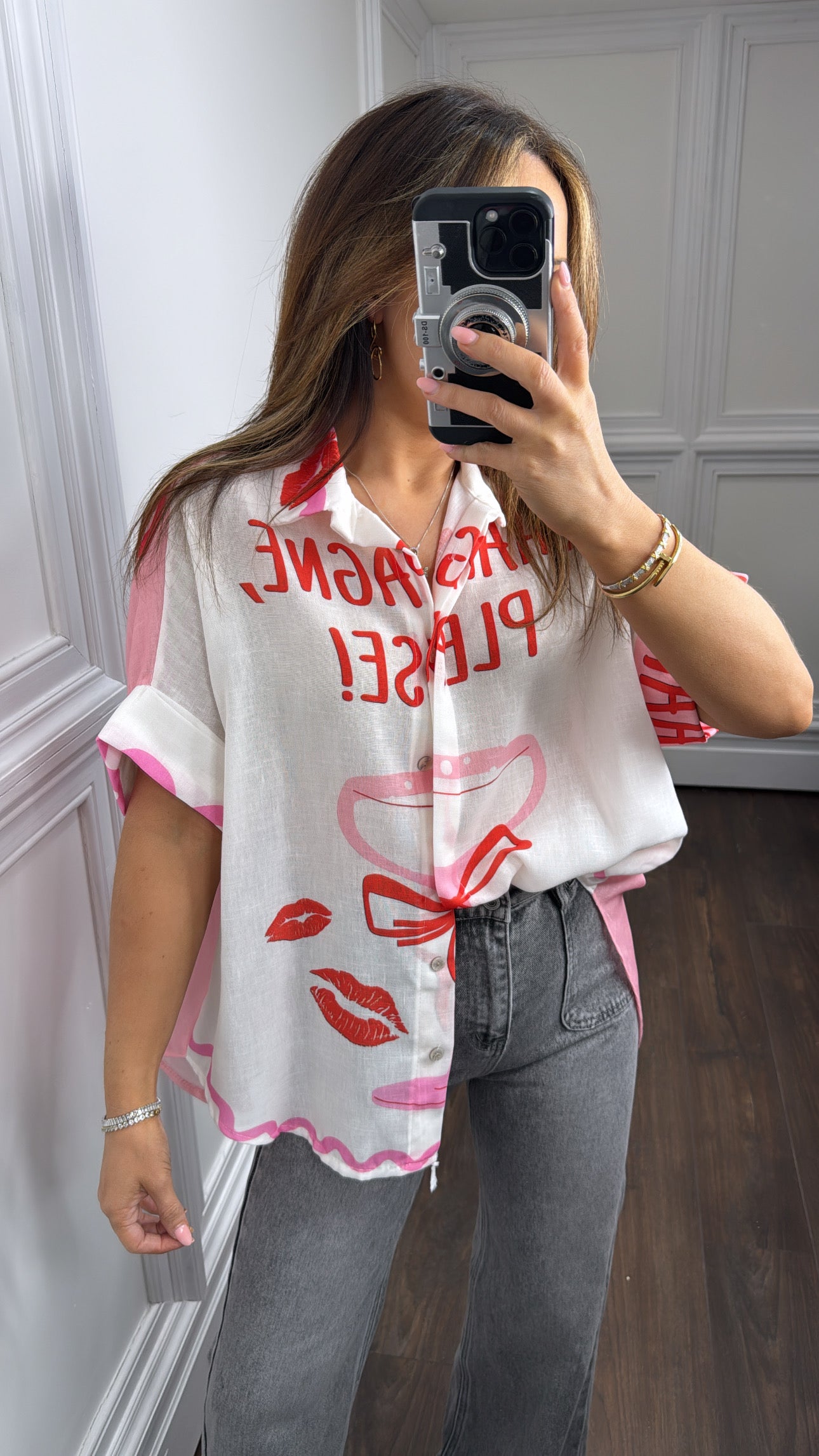AMIEE pink champagne cocktail printed shirt