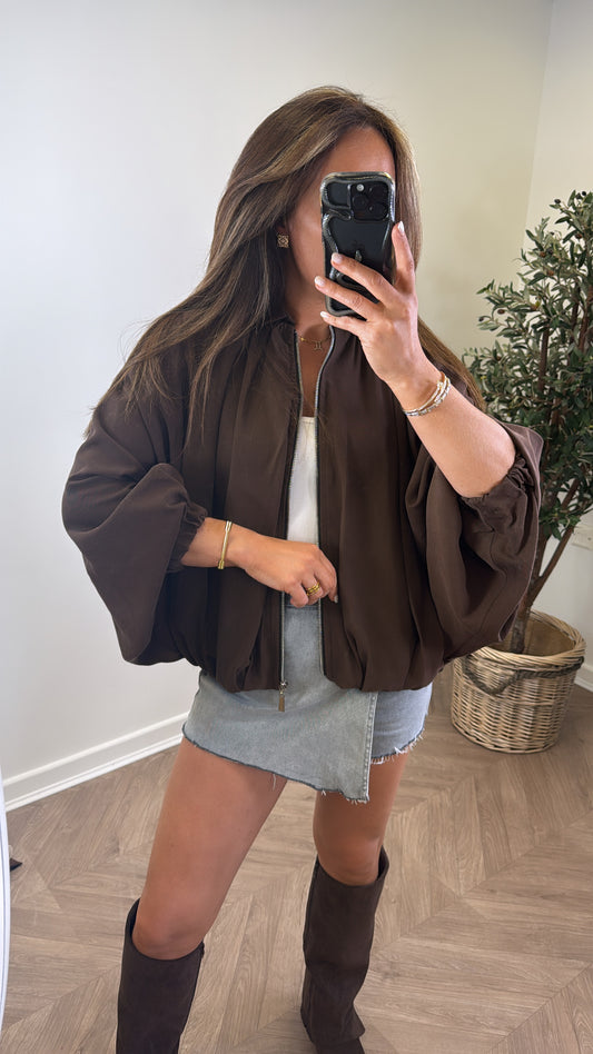 WILLA brown batwing zip up jacket