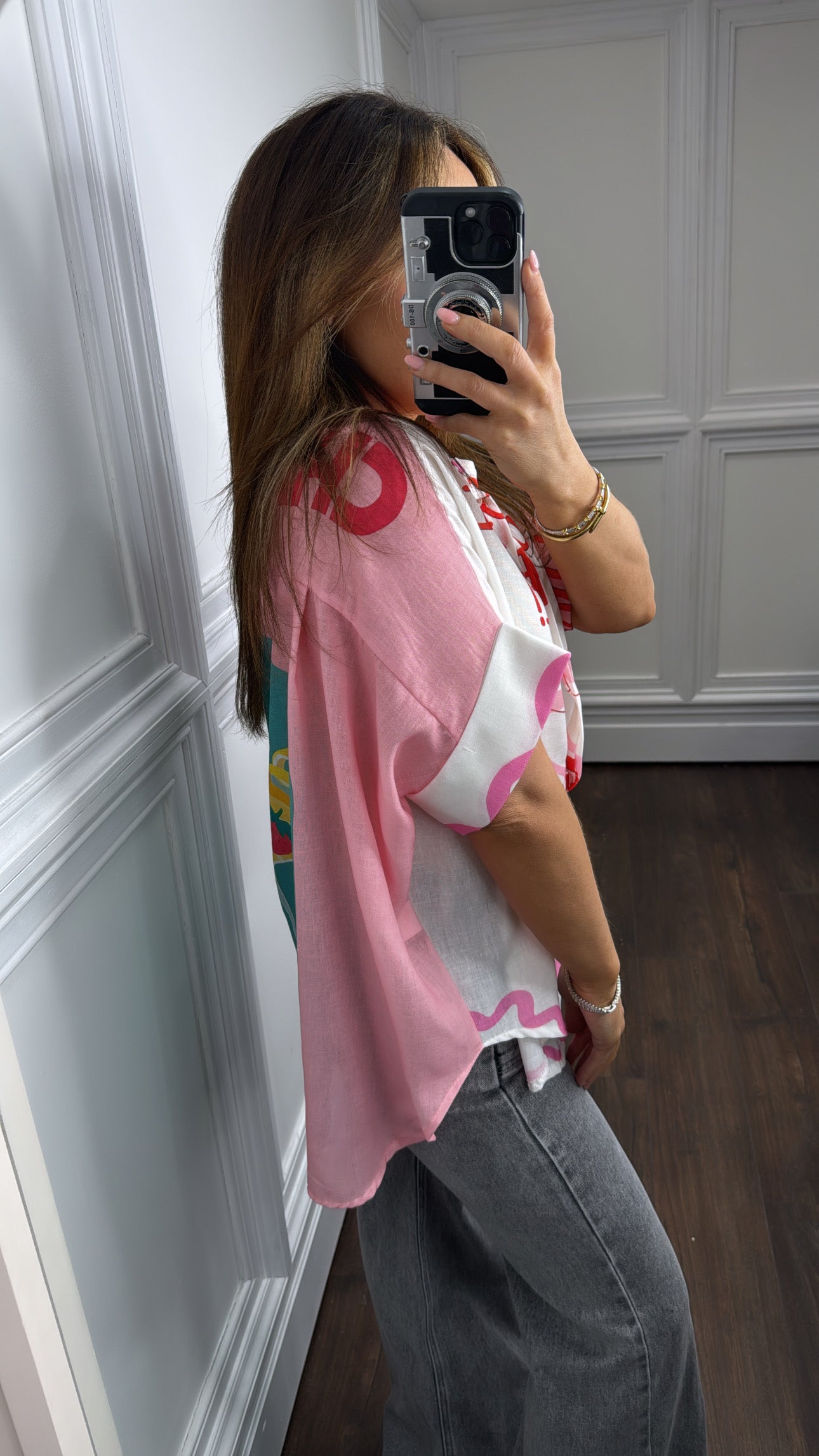 AMIEE pink champagne cocktail printed shirt