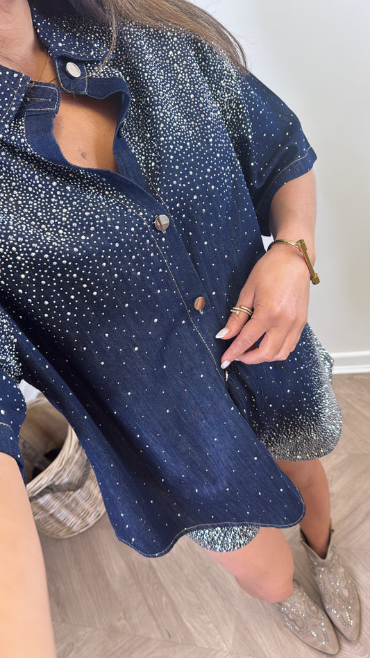 EMMY indigo blue denim crystal co-ord