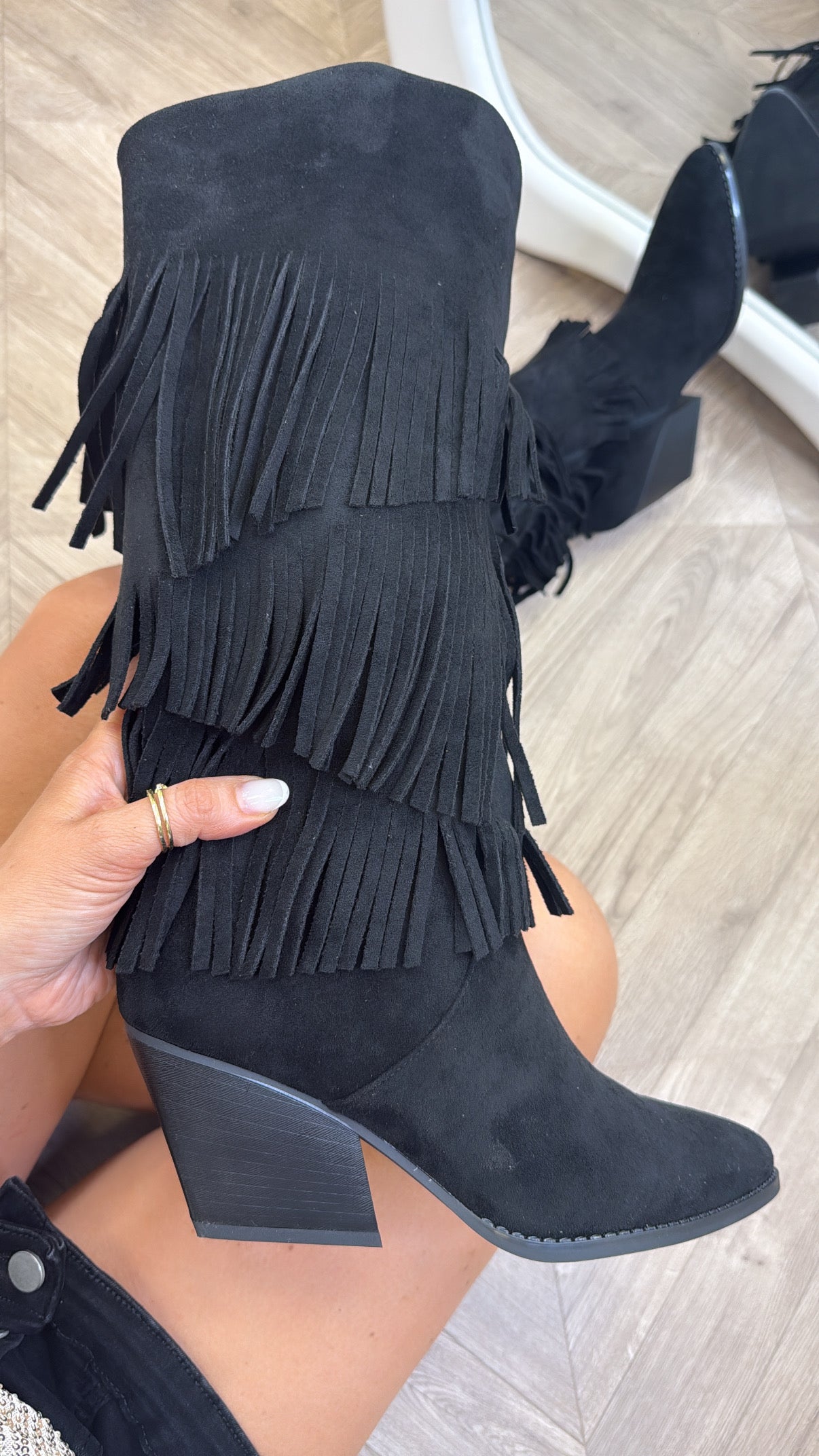 CODY black mid calf tassel boots