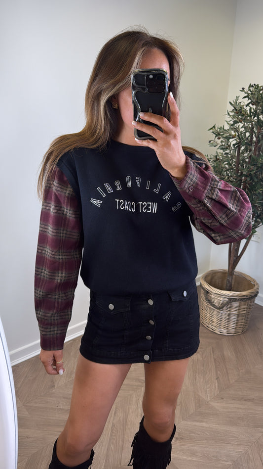 CALIFORNIA black jumper with checked sleeves