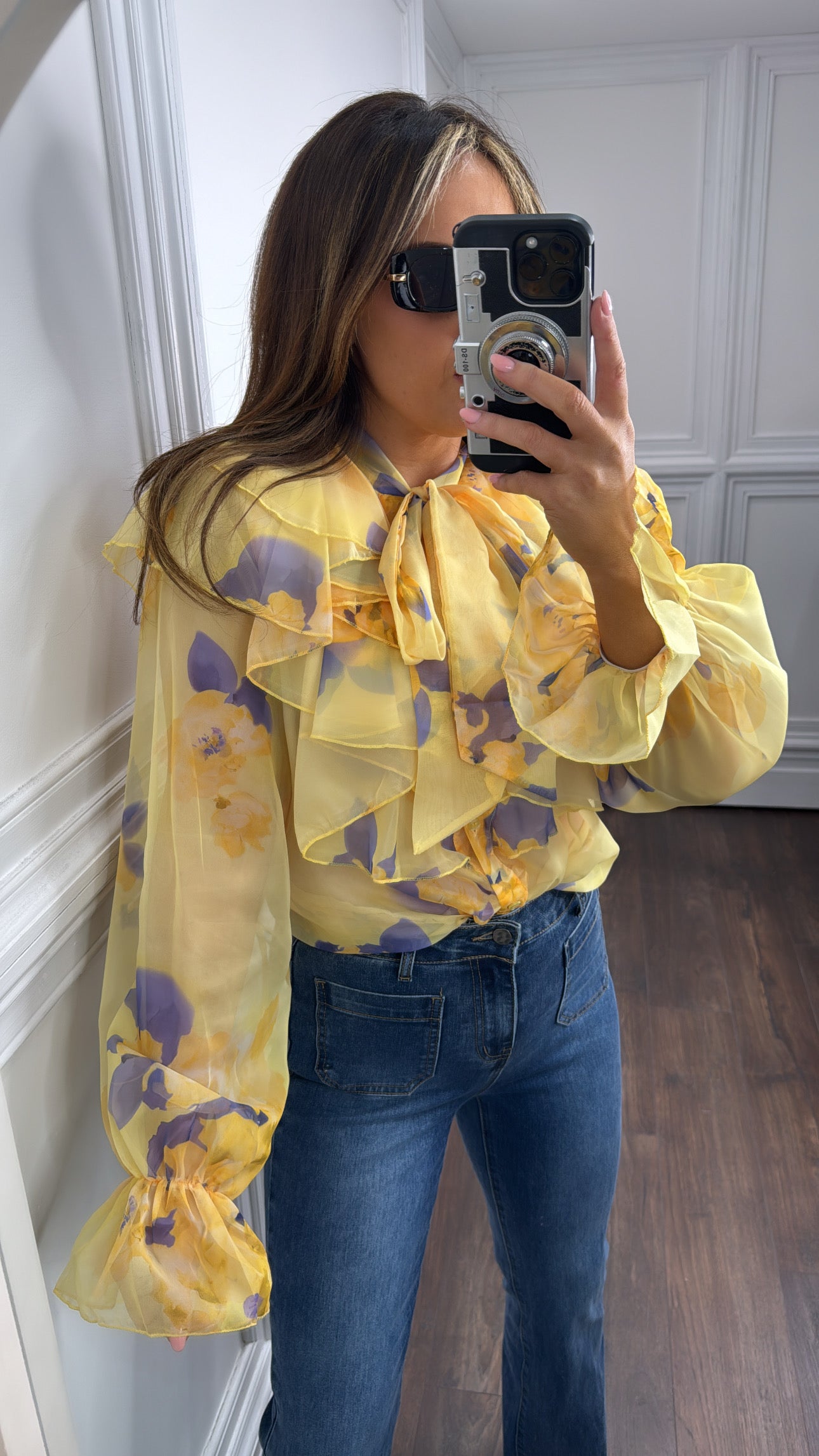 SERINA yellow sheer floral blouse