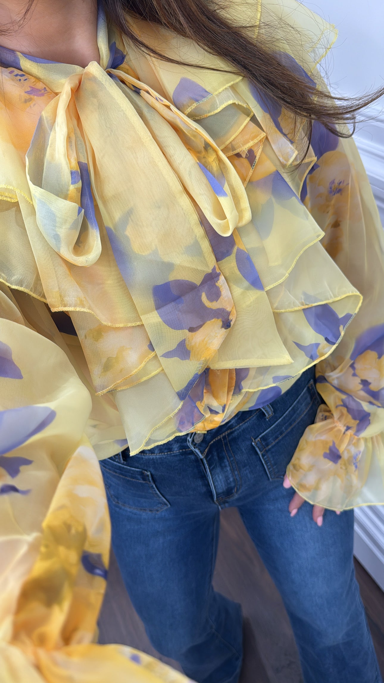SERINA yellow sheer floral blouse