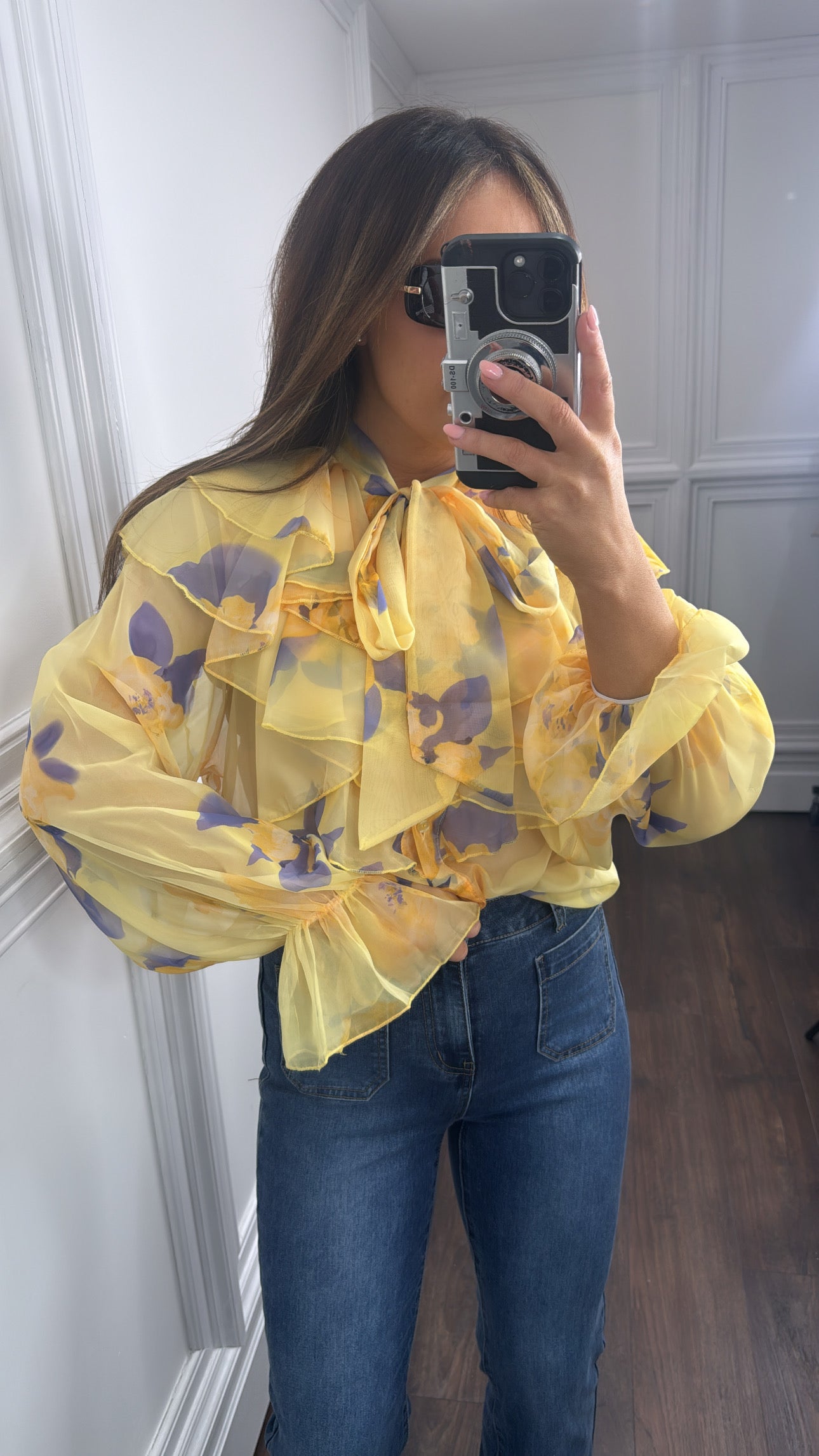 SERINA yellow sheer floral blouse