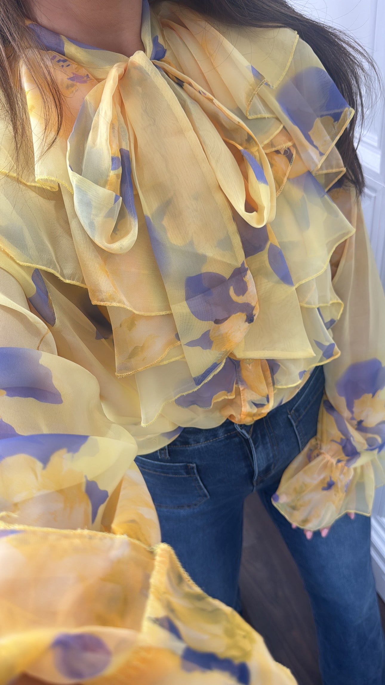 SERINA yellow sheer floral blouse