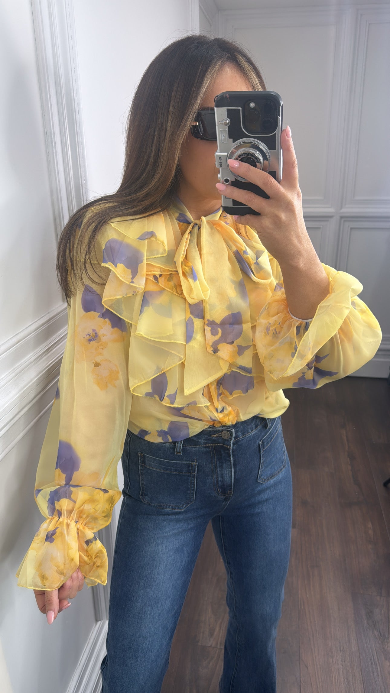 SERINA yellow sheer floral blouse