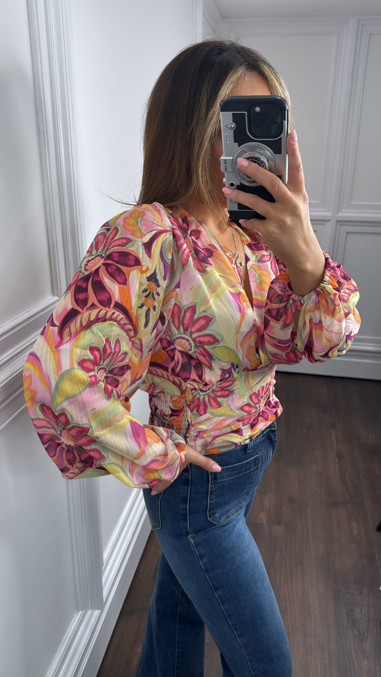 AMBER pink tropical print chiffon blouse