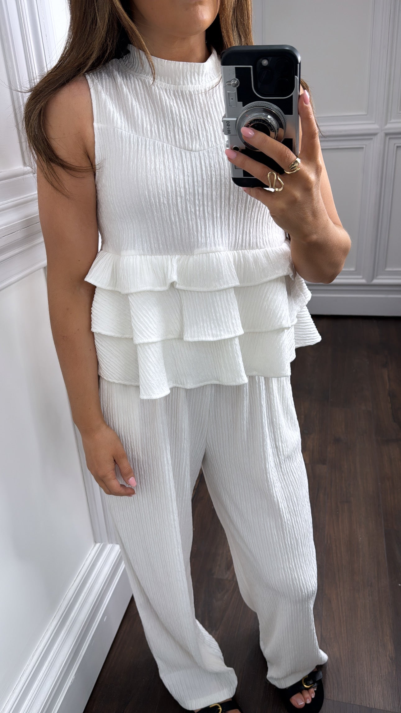 ZOEY white ruffle top and trousers co-ord