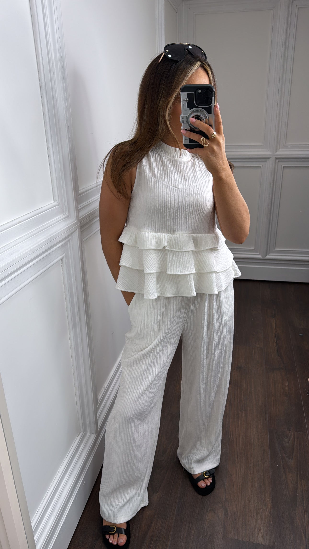 ZOEY white ruffle top and trousers co-ord