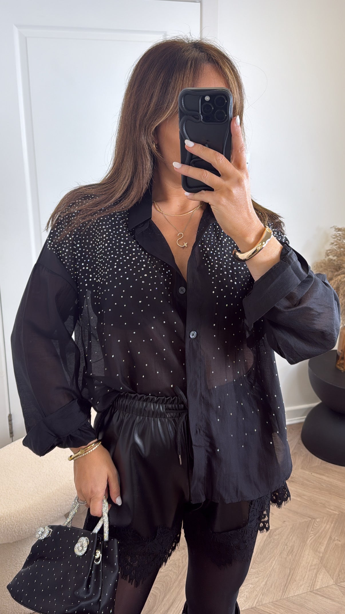 TESS black embellished detail shirt