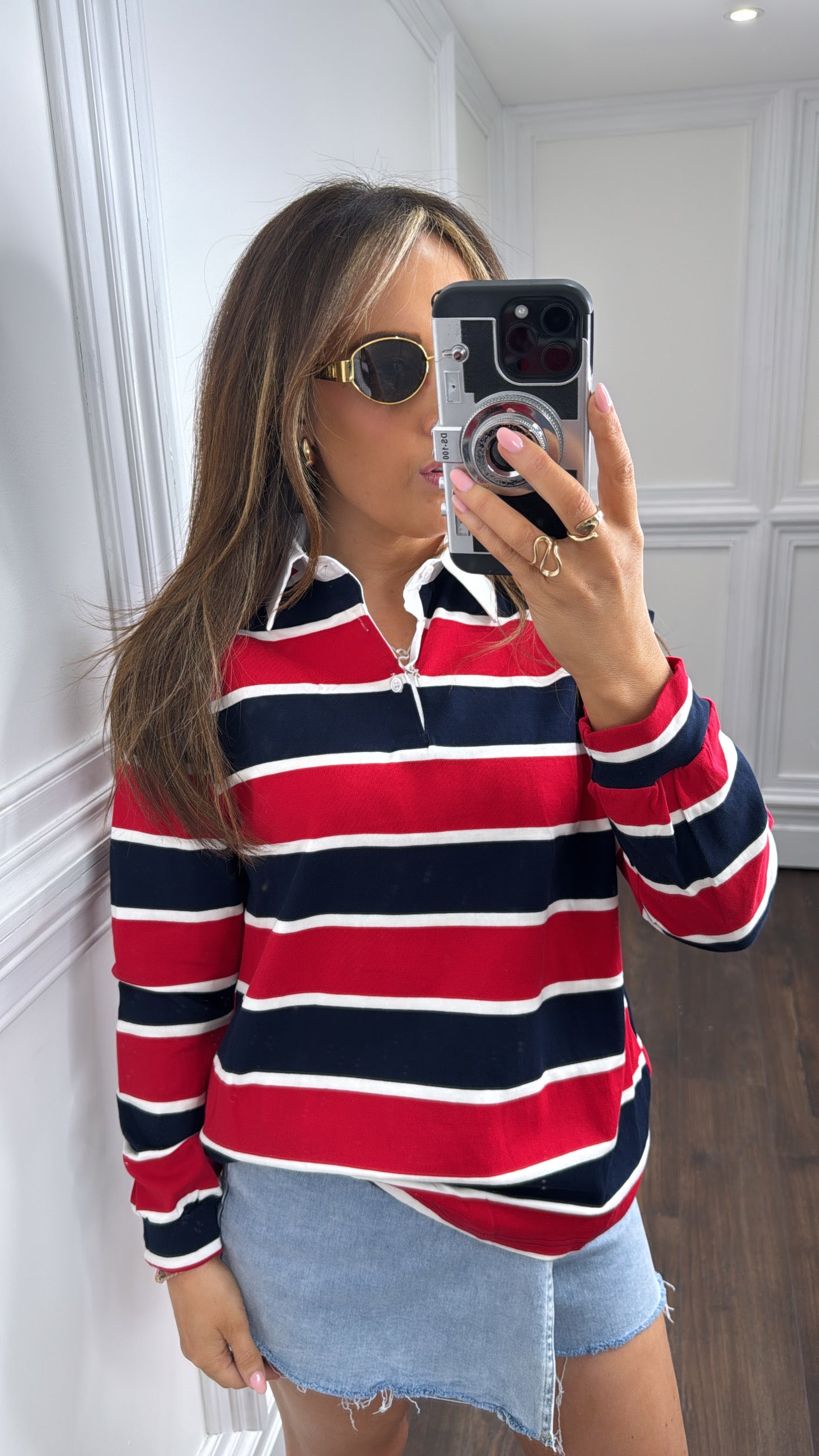 ALISSA red and cream stripe long sleeved top