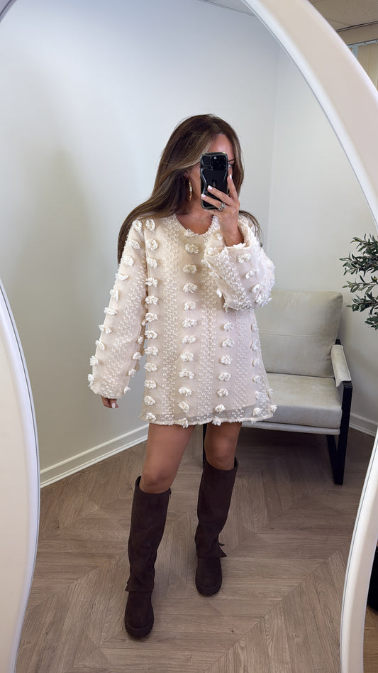 KARA beige mesh mini shift dress