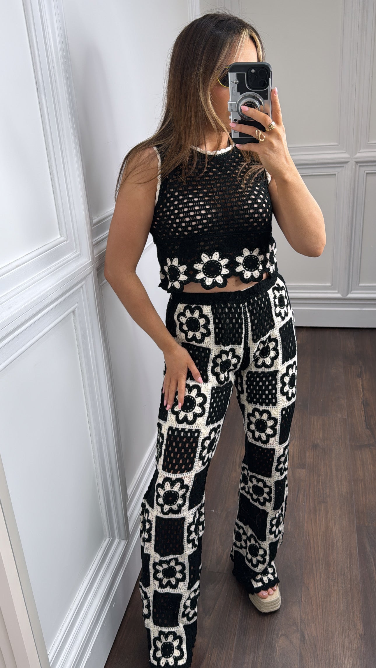 MAGGIE black and cream crochet co-ord