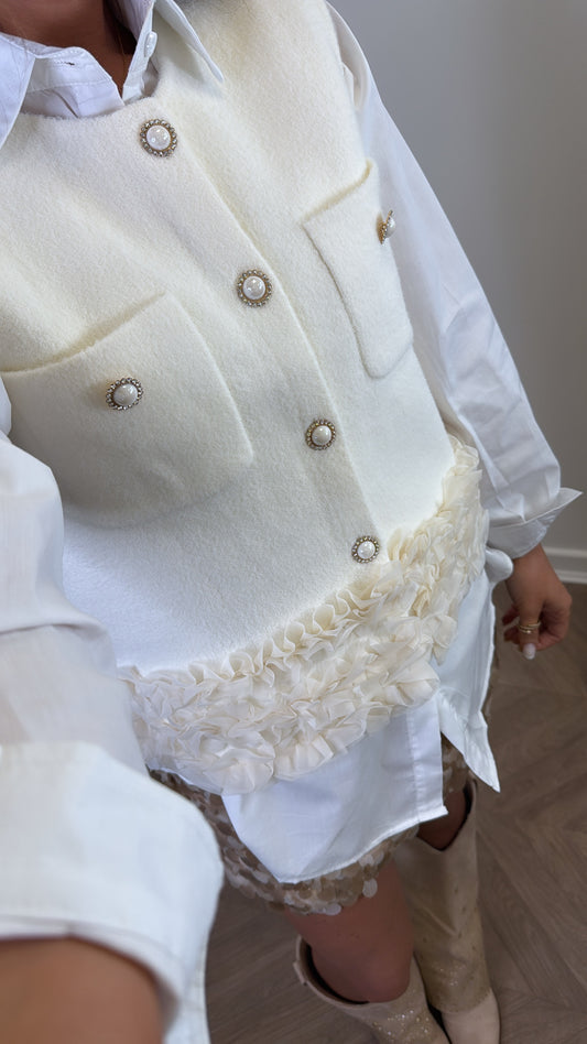 CHARLOTTE cream soft waist jacket and white shirt