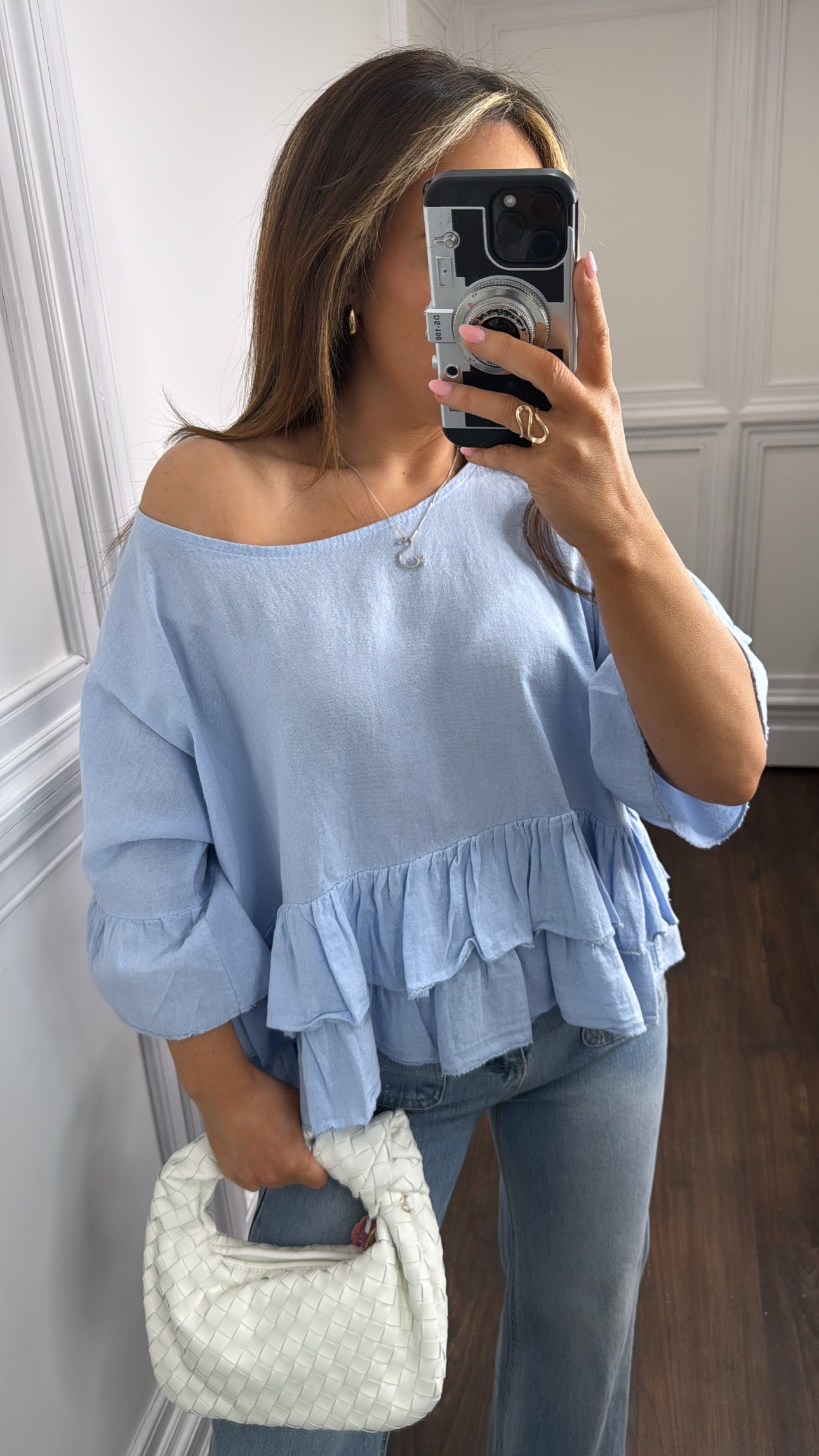 REEVA powder blue ruffle top