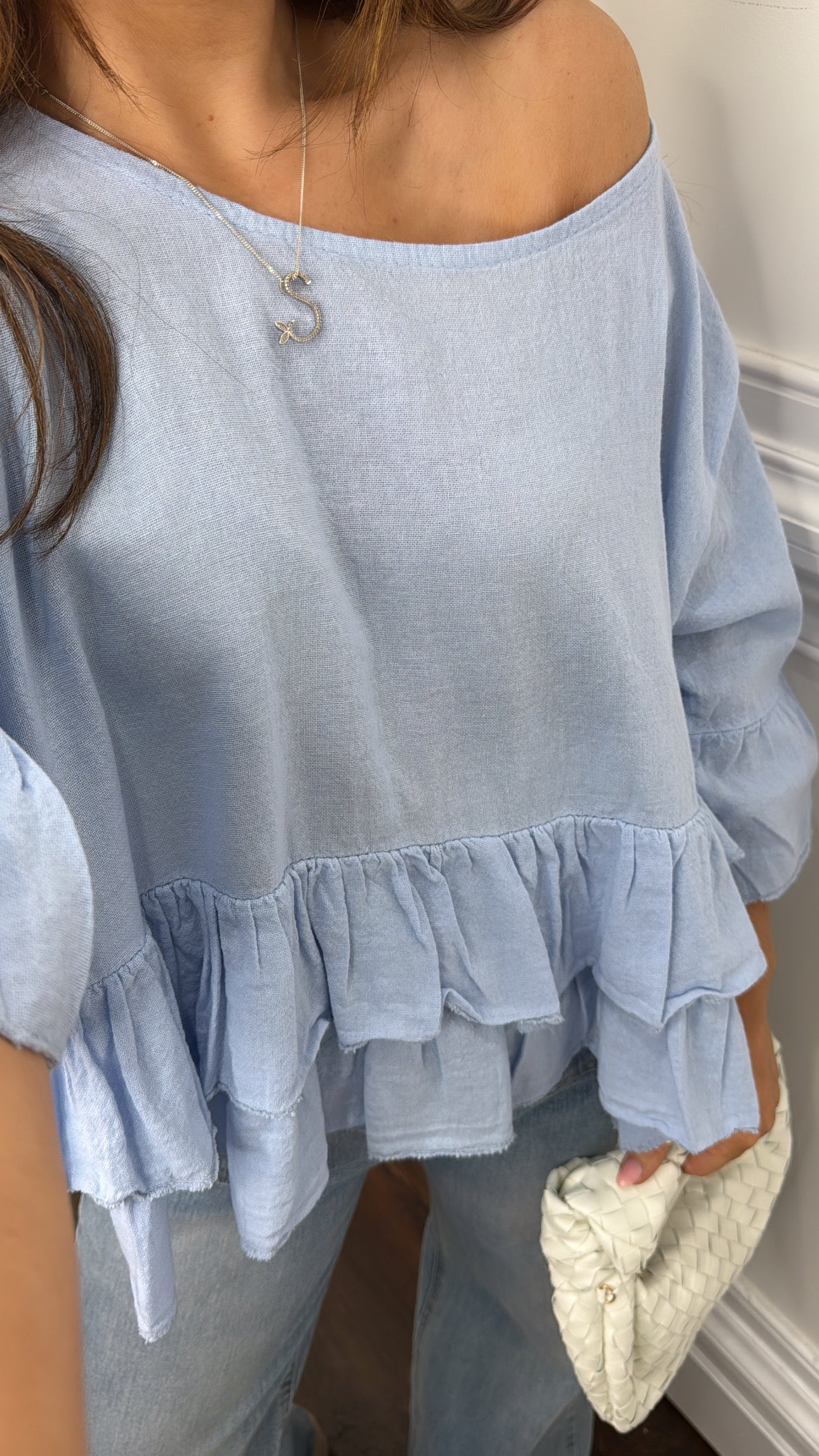 REEVA powder blue ruffle top