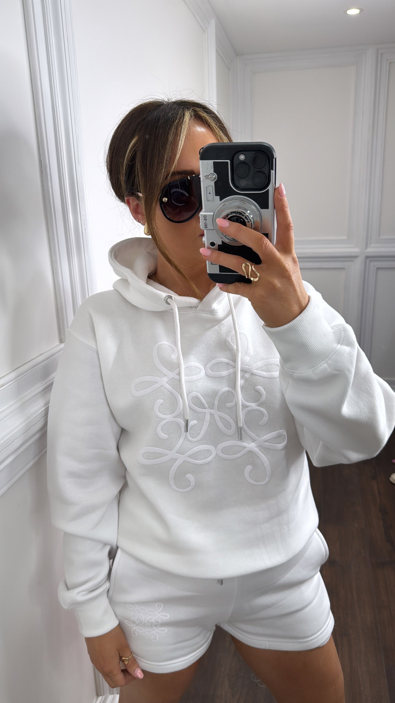 NEVAEH white motif hoody and short co-ord
