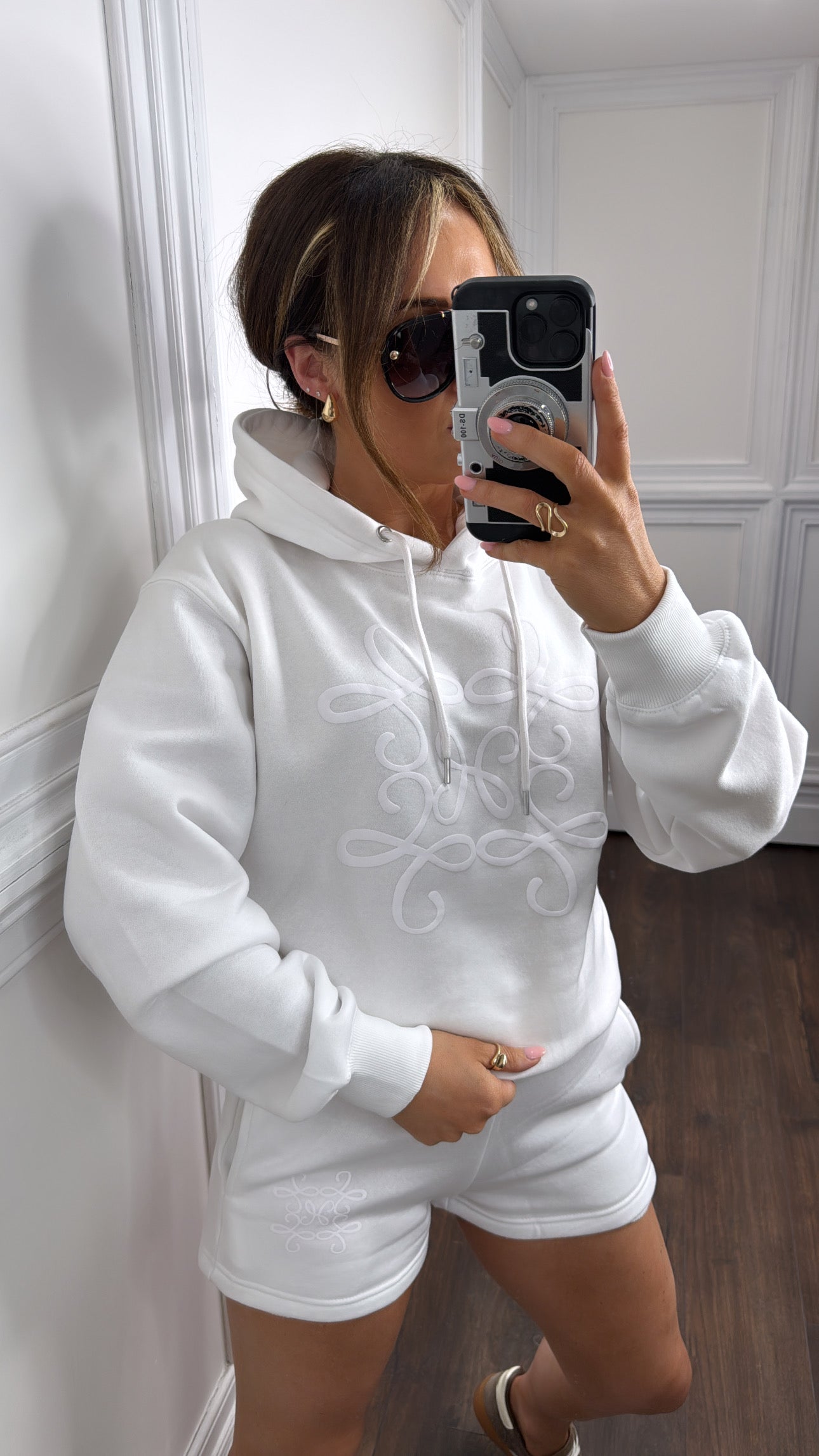 NEVAEH white motif hoody and short co-ord