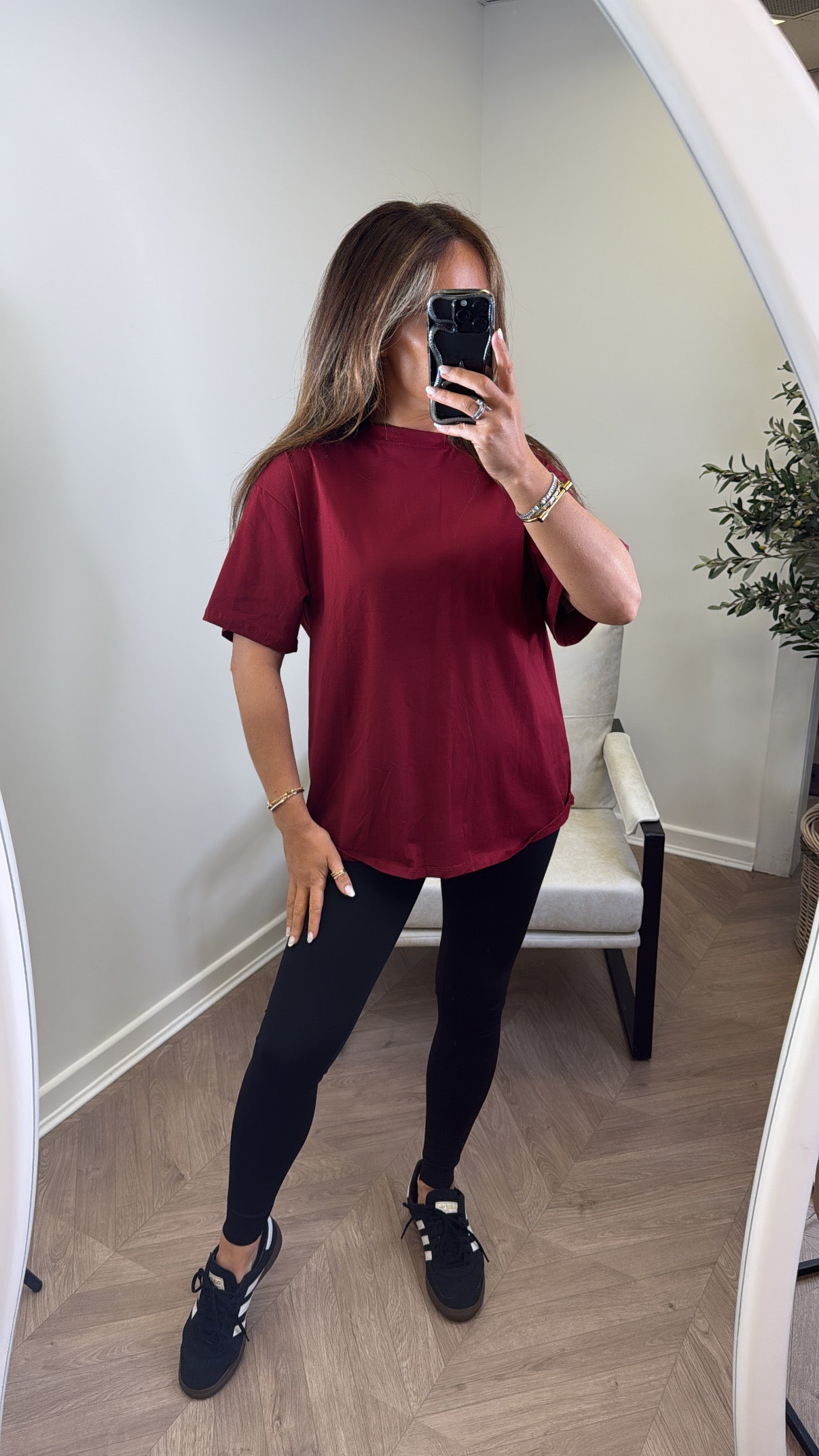 NEW YORK burgundy and cream borg detail tshirt