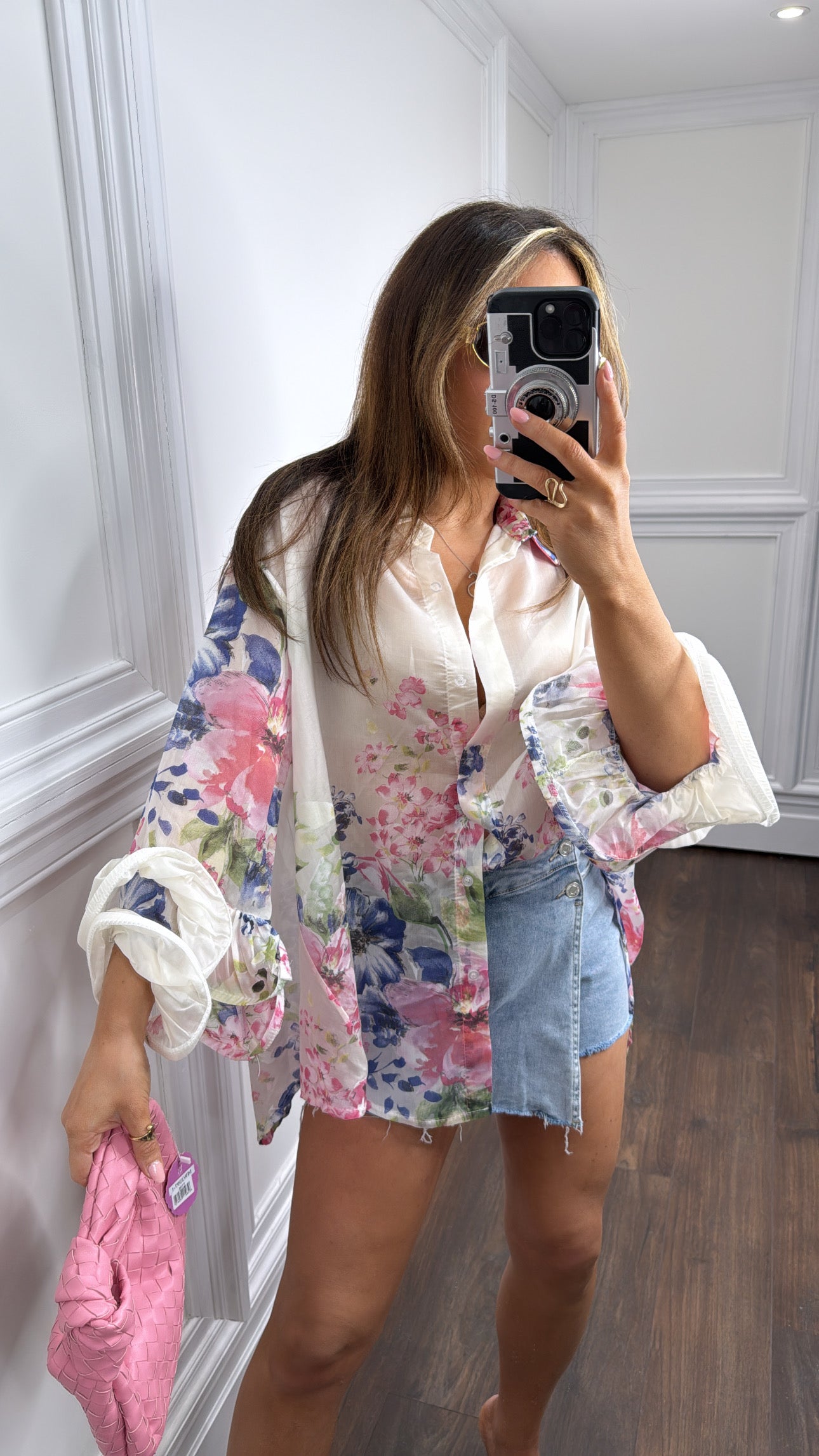 EVELYN cream sheer floral blouse with frill sleeves