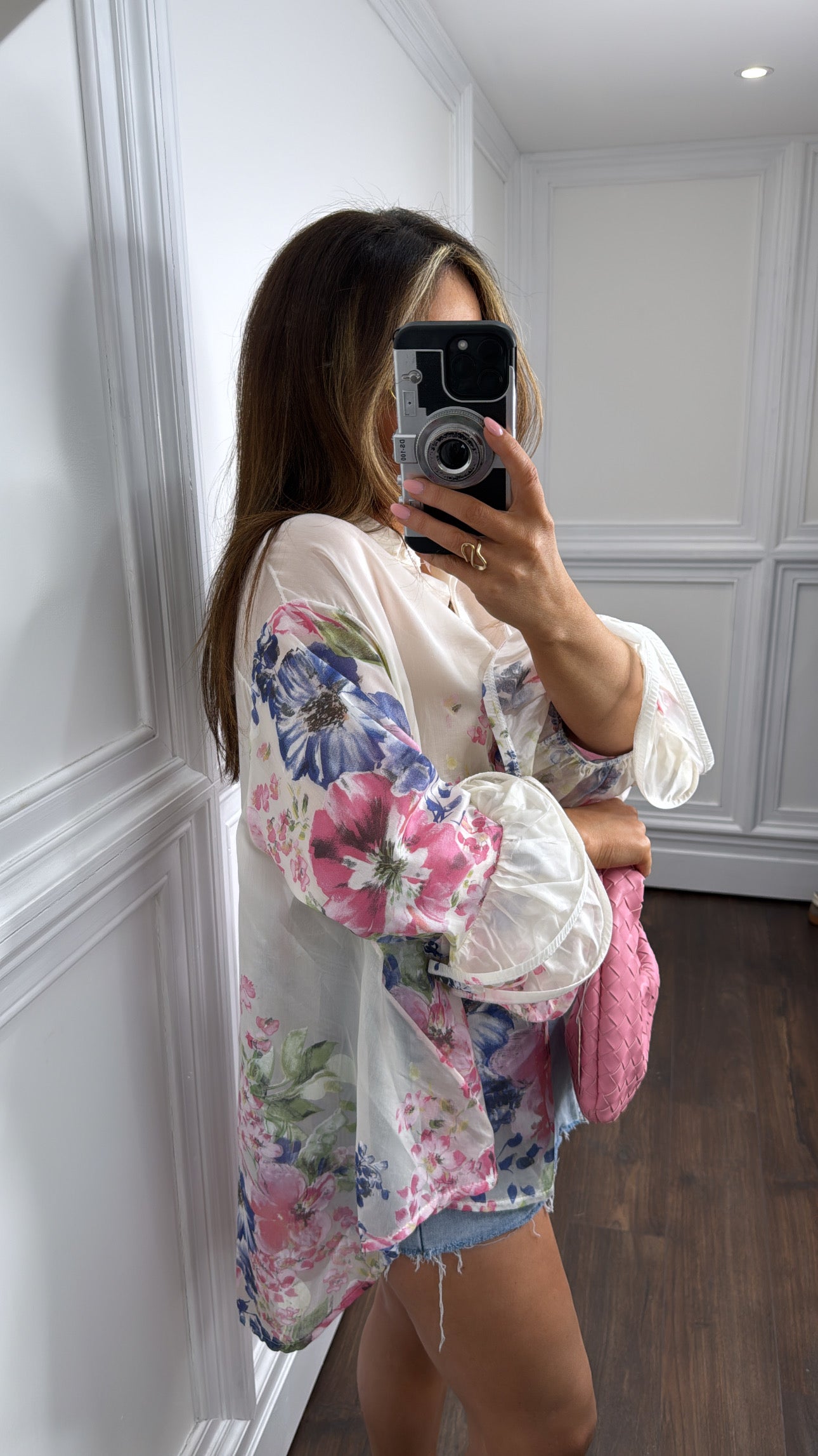 EVELYN cream sheer floral blouse with frill sleeves