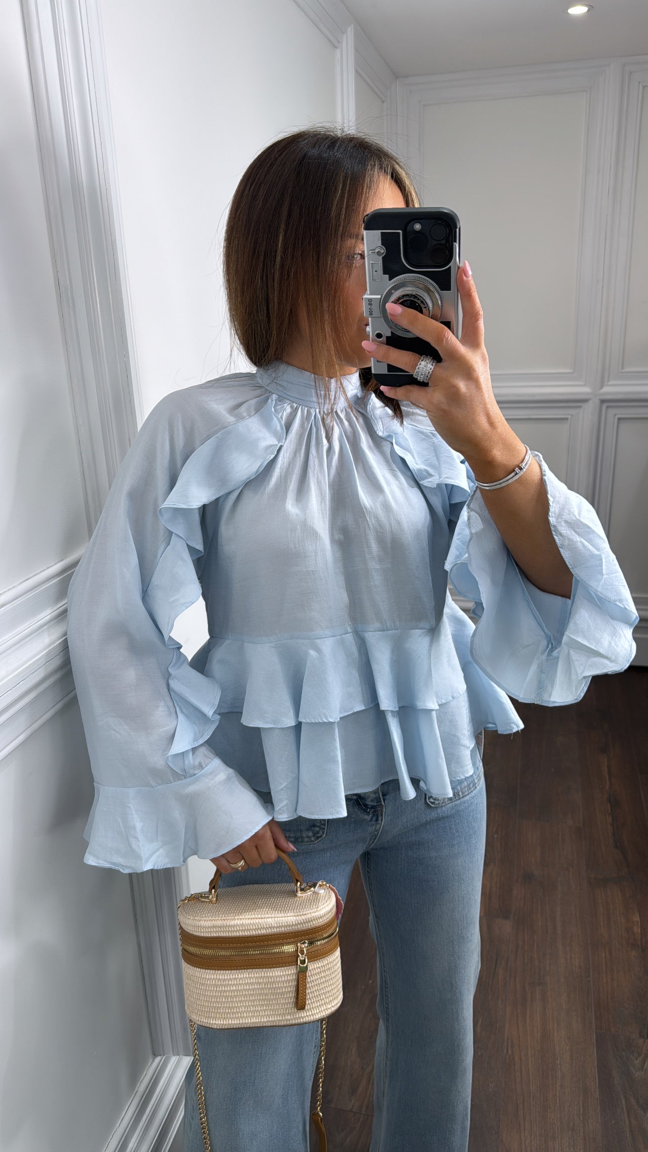 ABIGAIL blue long sleeve ruffle top