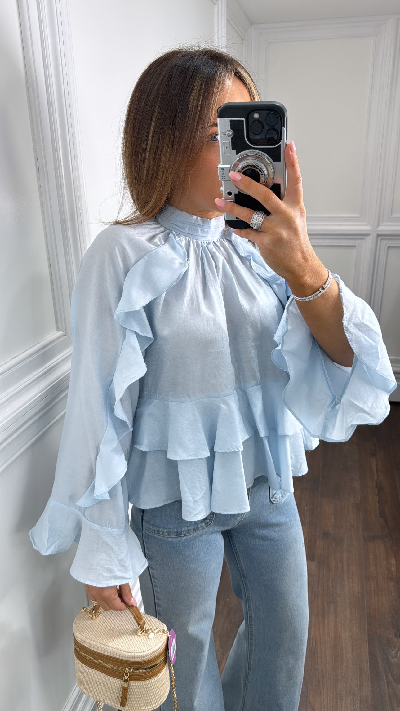 ABIGAIL blue long sleeve ruffle top