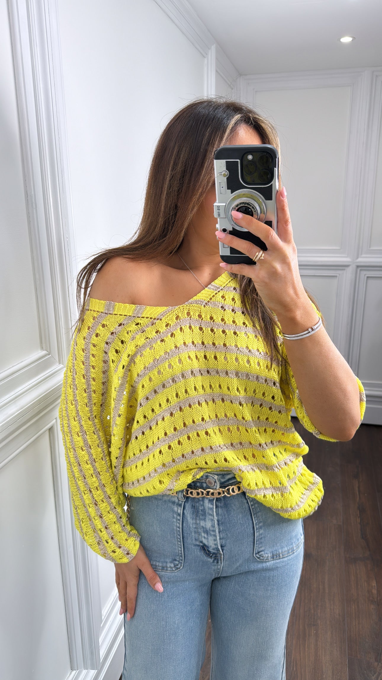 KASEY yellow and gold stripe knitted top