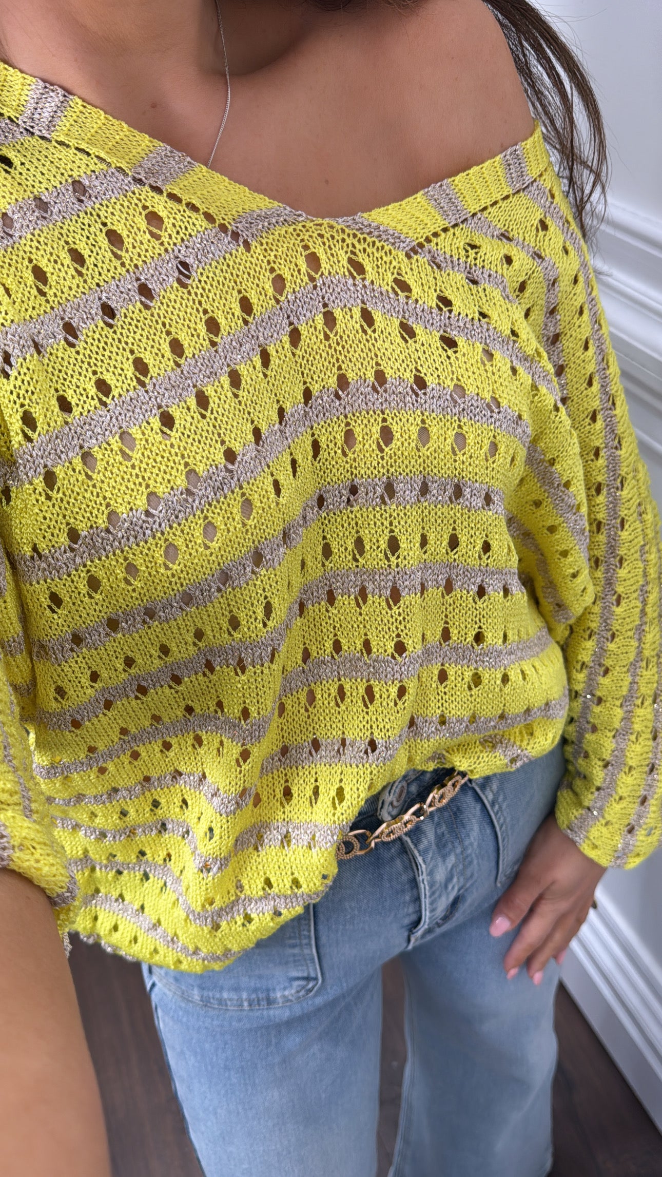 KASEY yellow and gold stripe knitted top