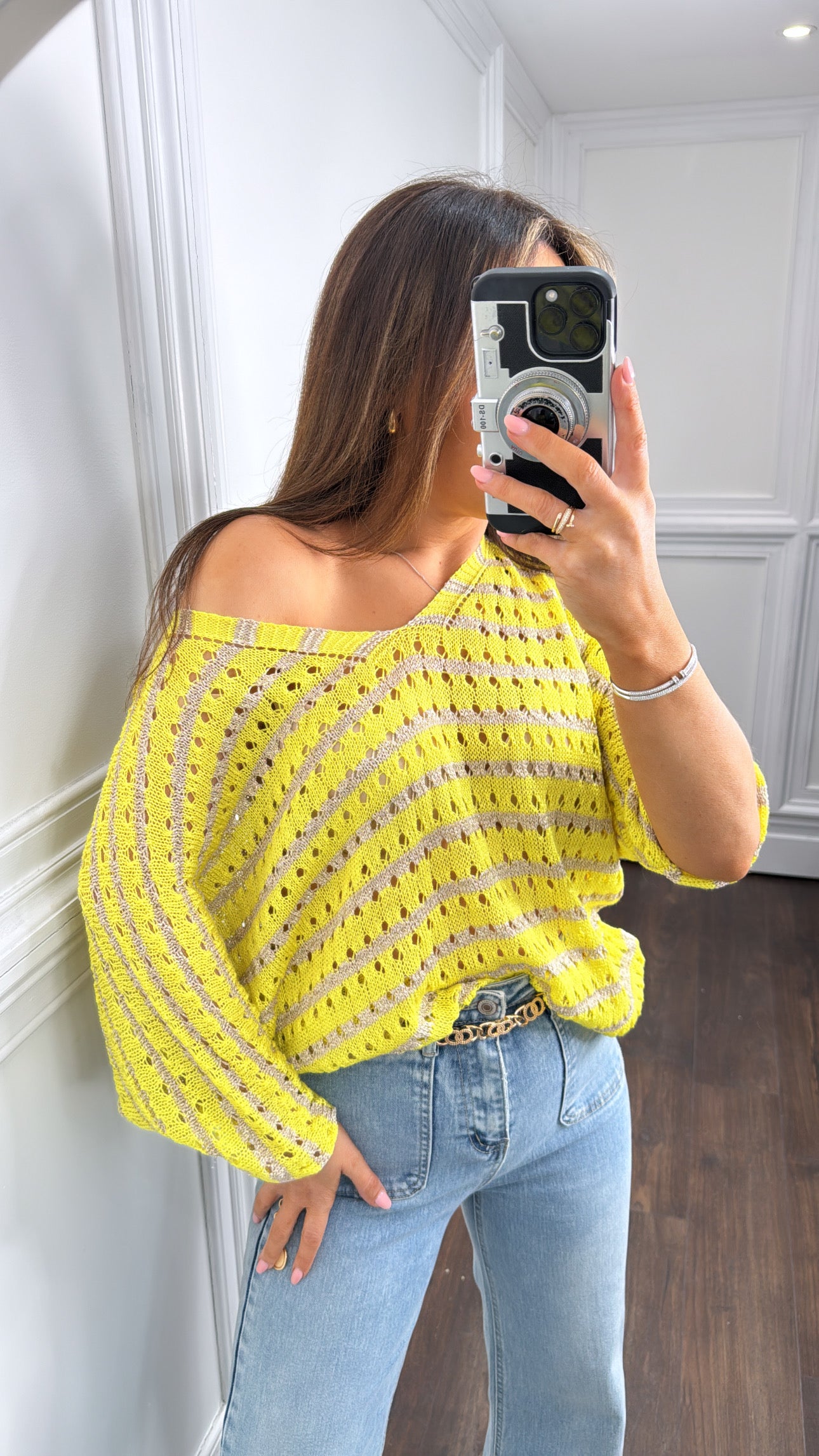 KASEY yellow and gold stripe knitted top