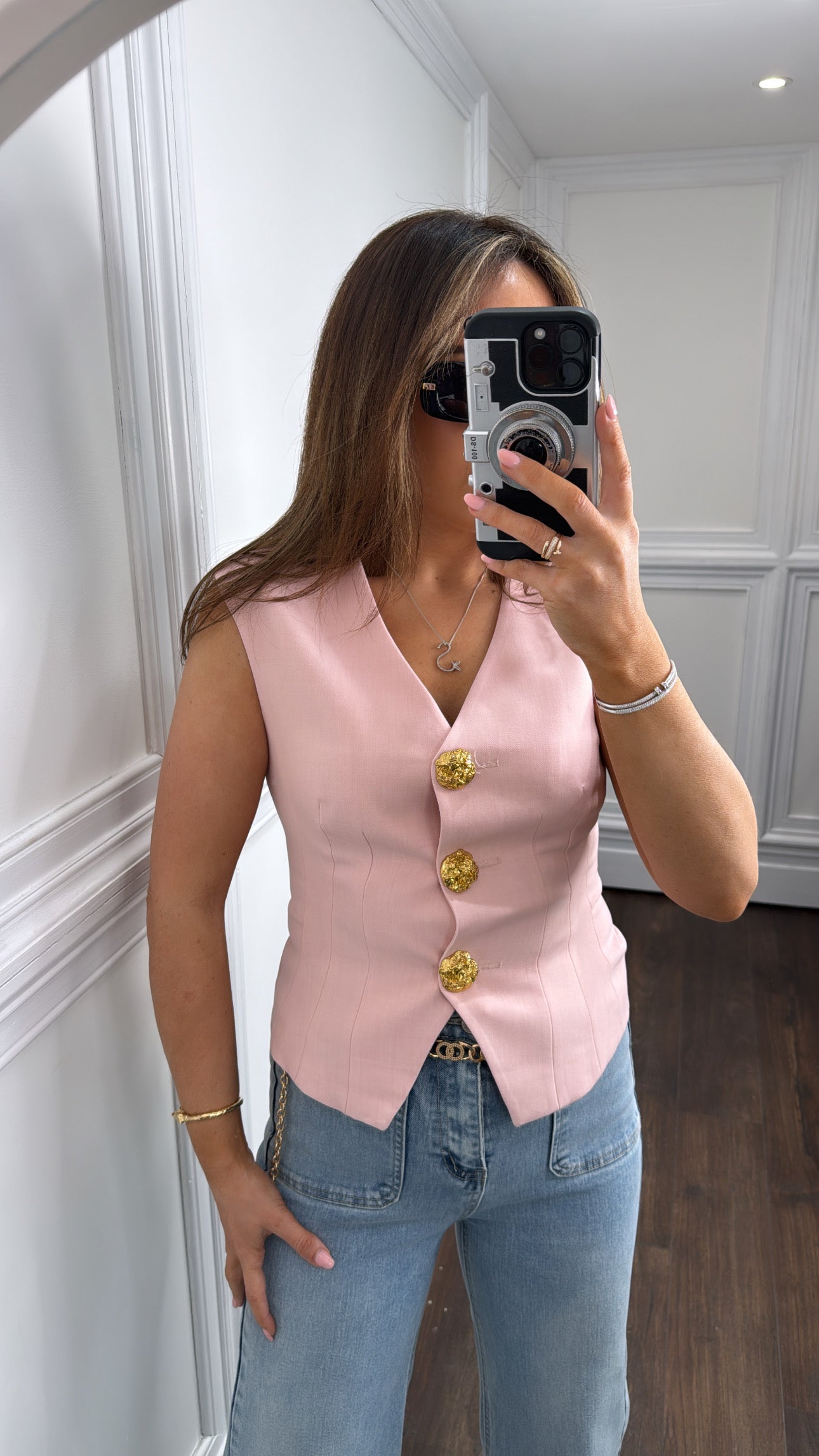 KEIGHLEY pink gold button waist jacket