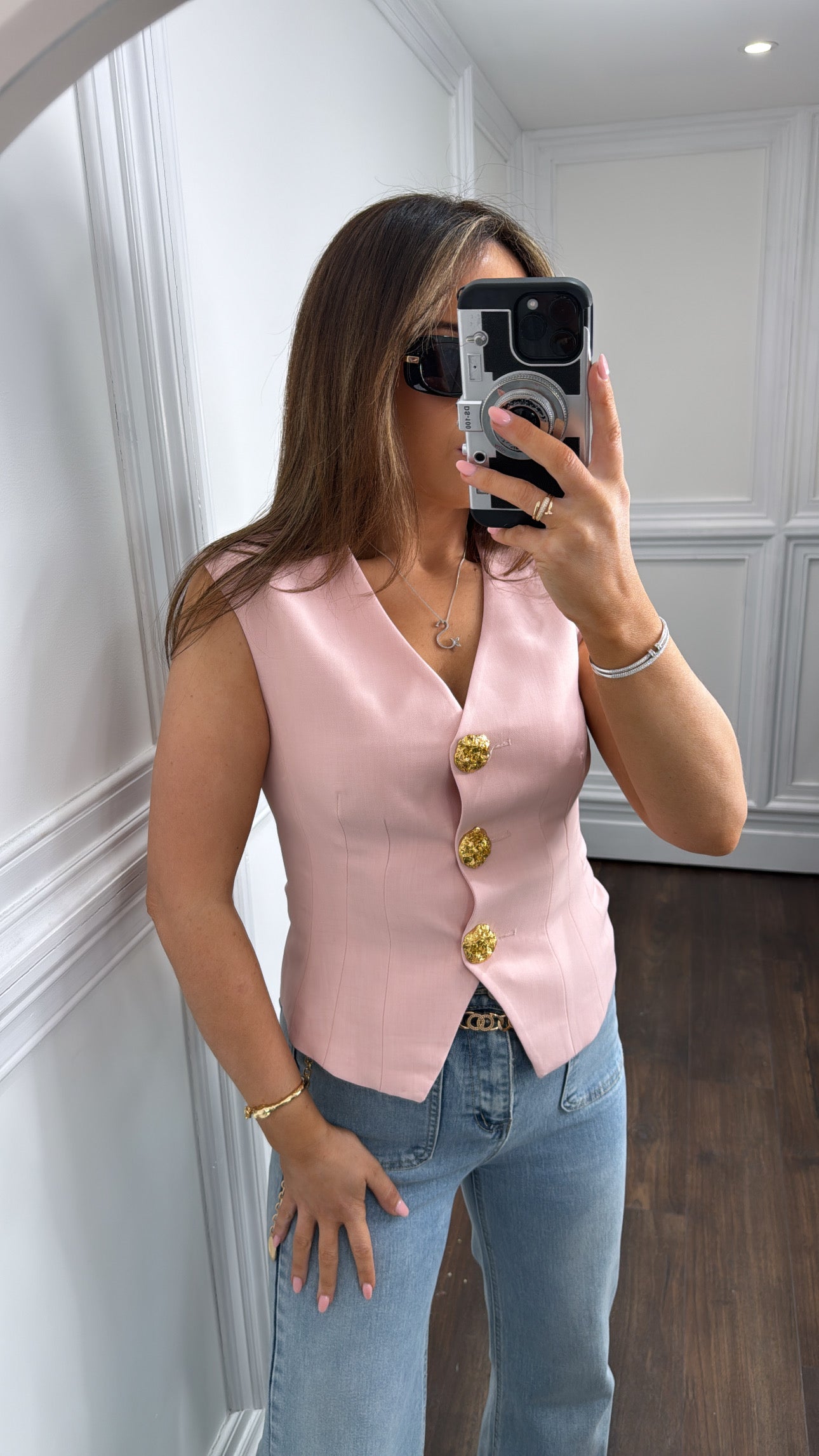 KEIGHLEY pink gold button waist jacket