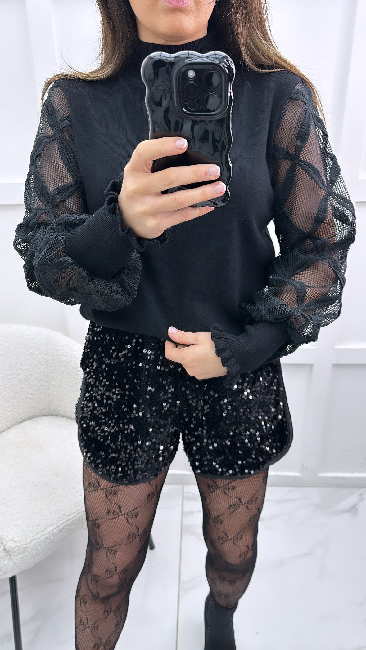 JENNA black super soft jumper with sheer sleeves The Dressing Room