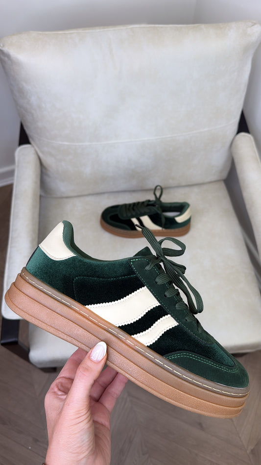 ALEX green velvet chunky trainers
