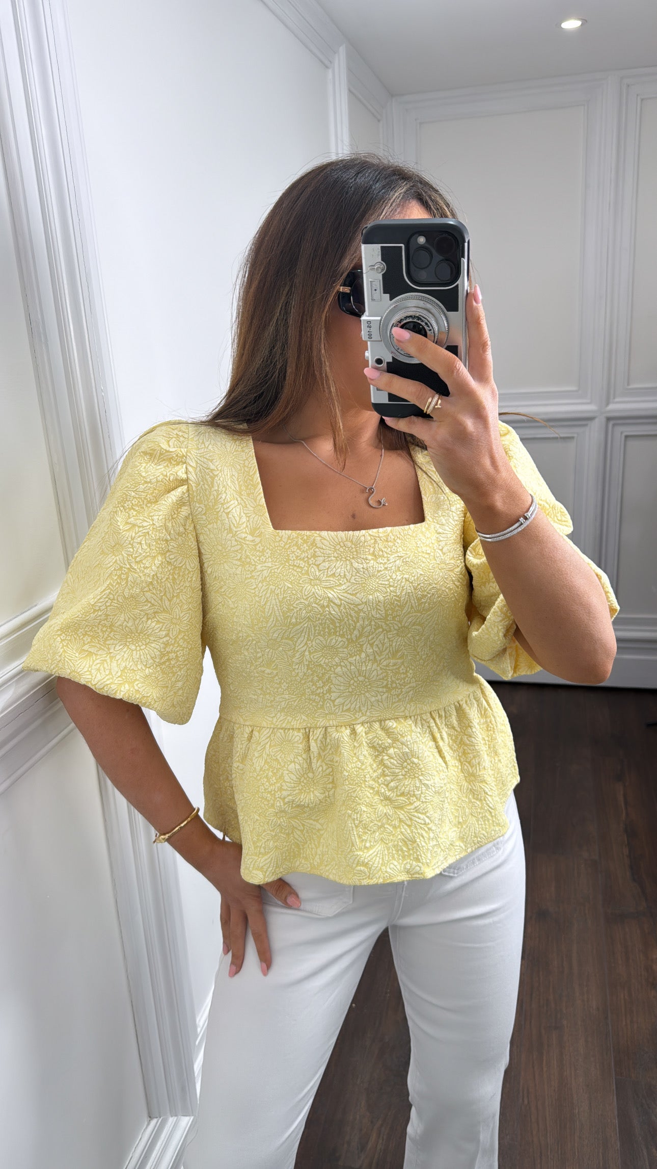 KERI lemon floral puff ball sleeve top