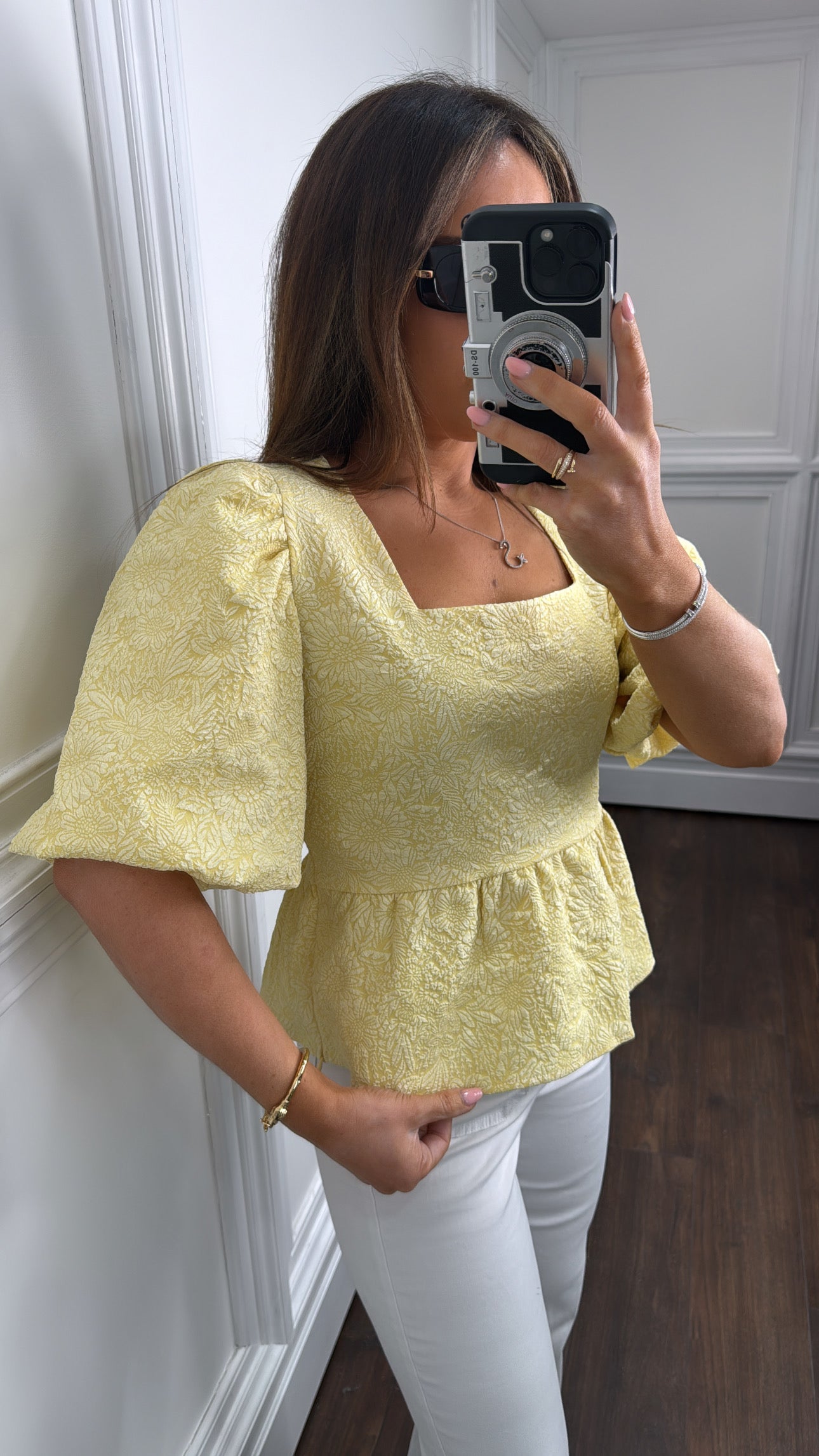 KERI lemon floral puff ball sleeve top