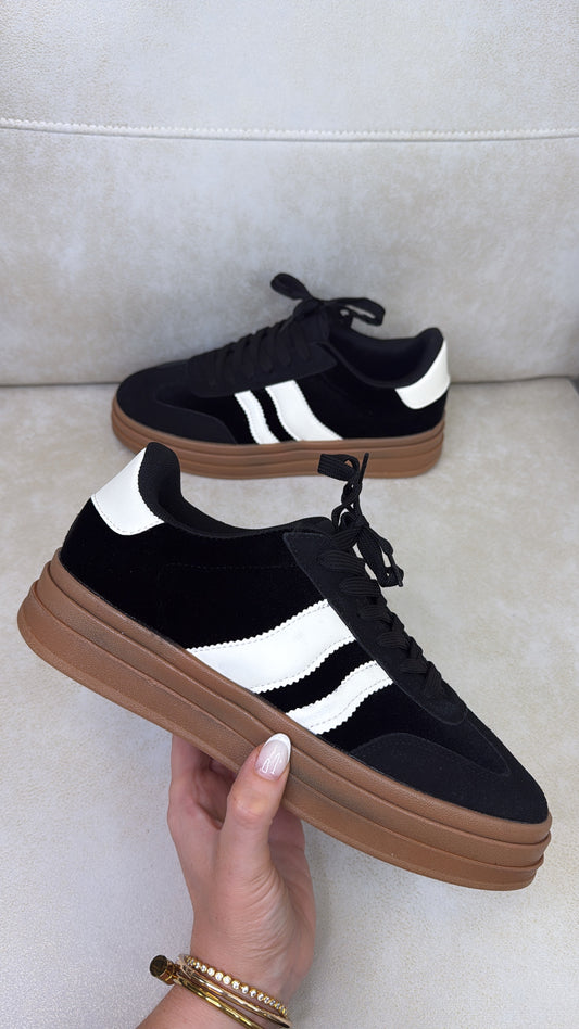 ALEX black velvet chunky trainers