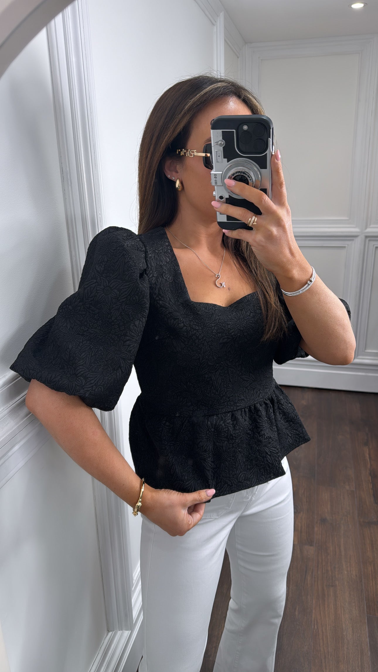KERI black floral puff ball sleeve top