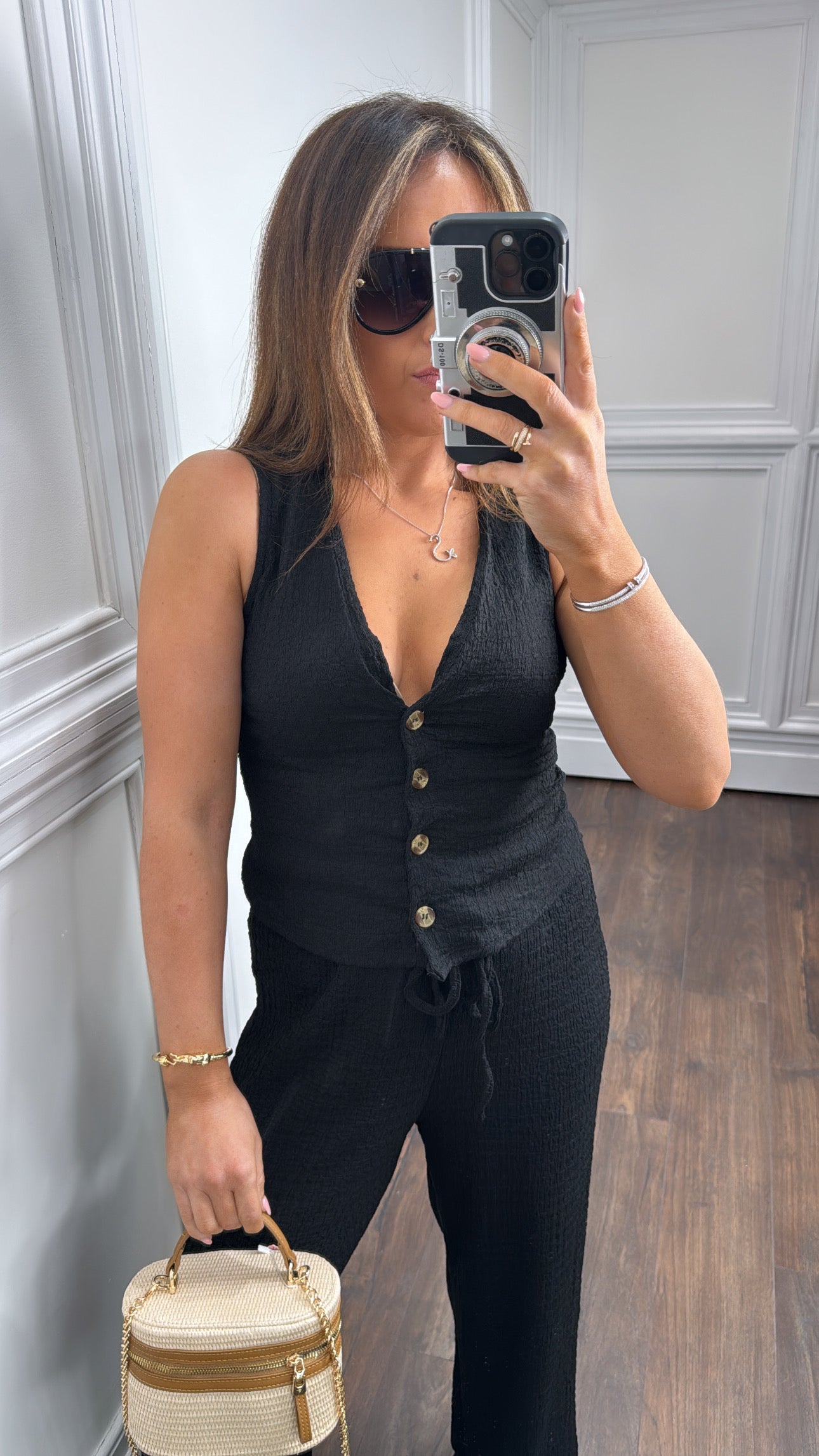 CIARA black crepe waist jacket and wide leg pants co-ord