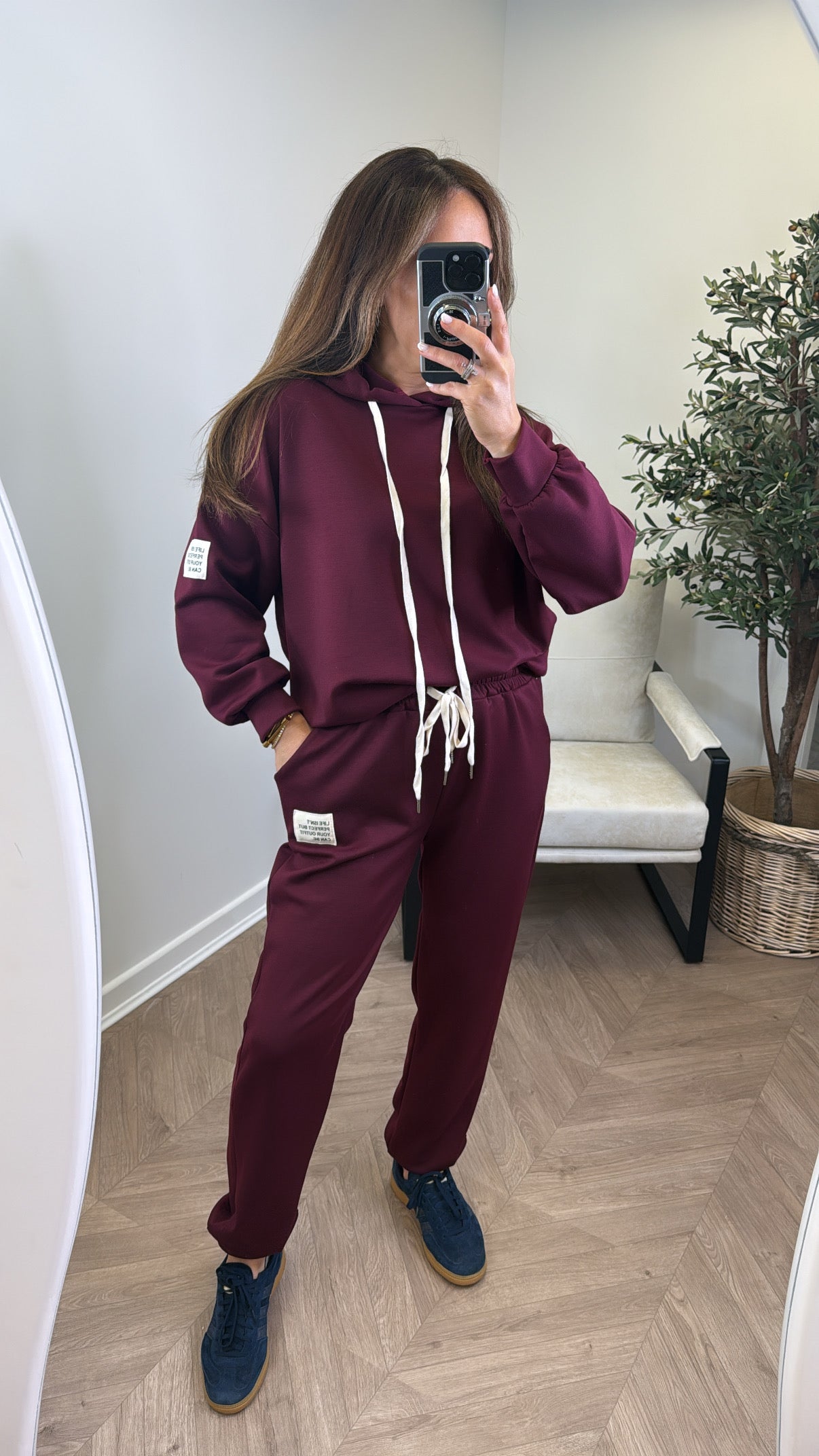MELISSA burgundy hoody lounge set with badge detail