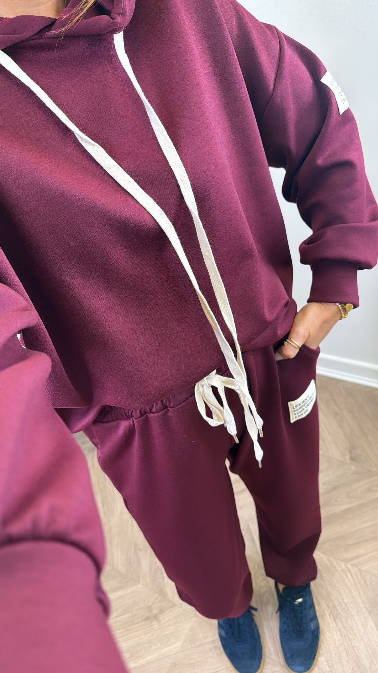 MELISSA burgundy hoody lounge set with badge detail