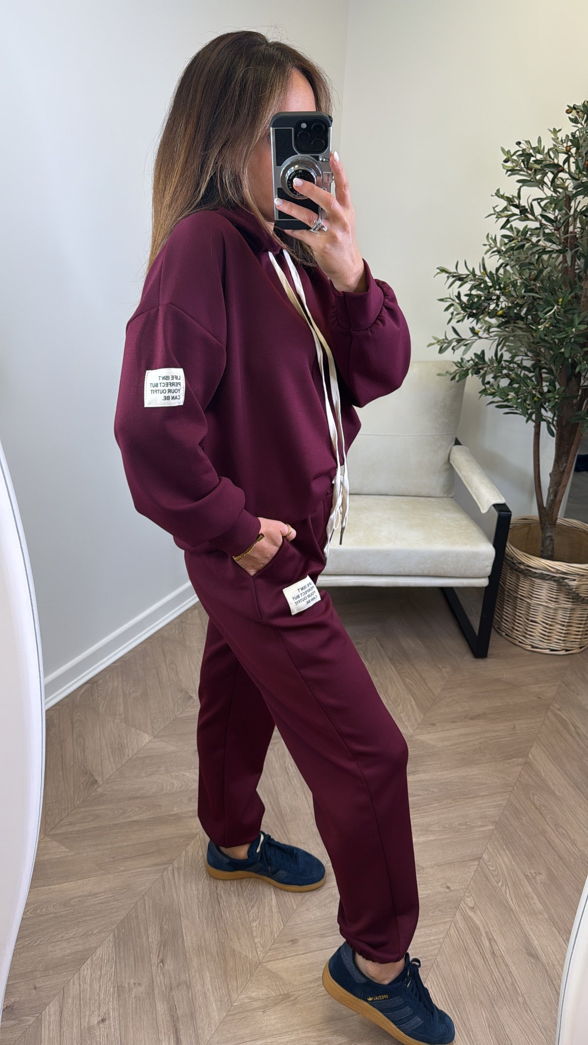 MELISSA burgundy hoody lounge set with badge detail
