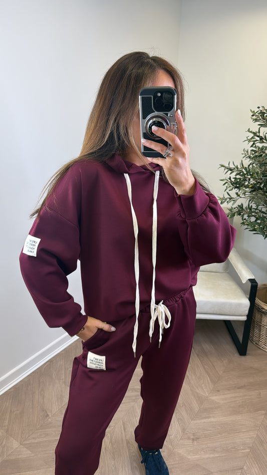 MELISSA burgundy hoody lounge set with badge detail