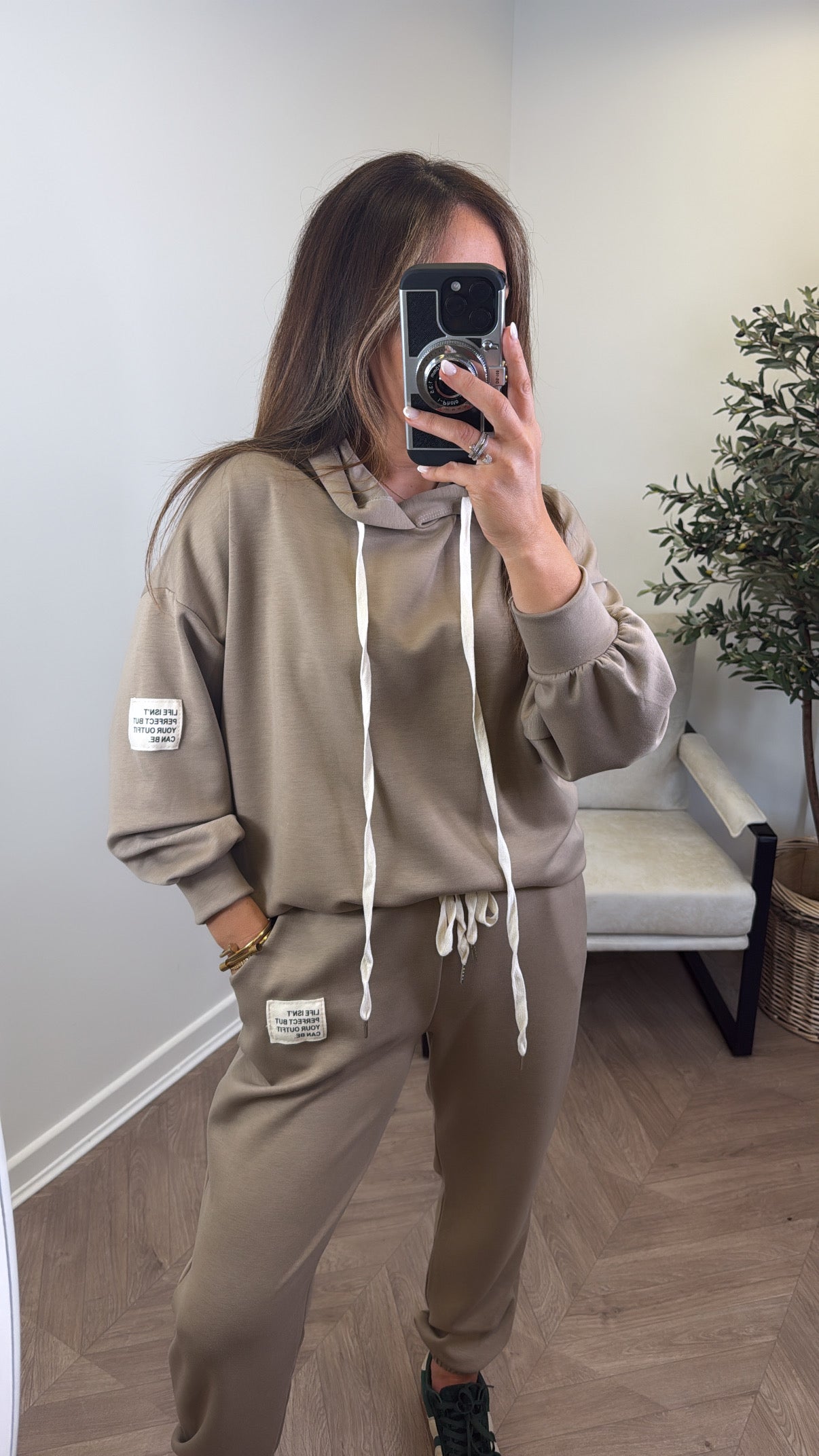 MELISSA mocha hoody lounge set with badge detail