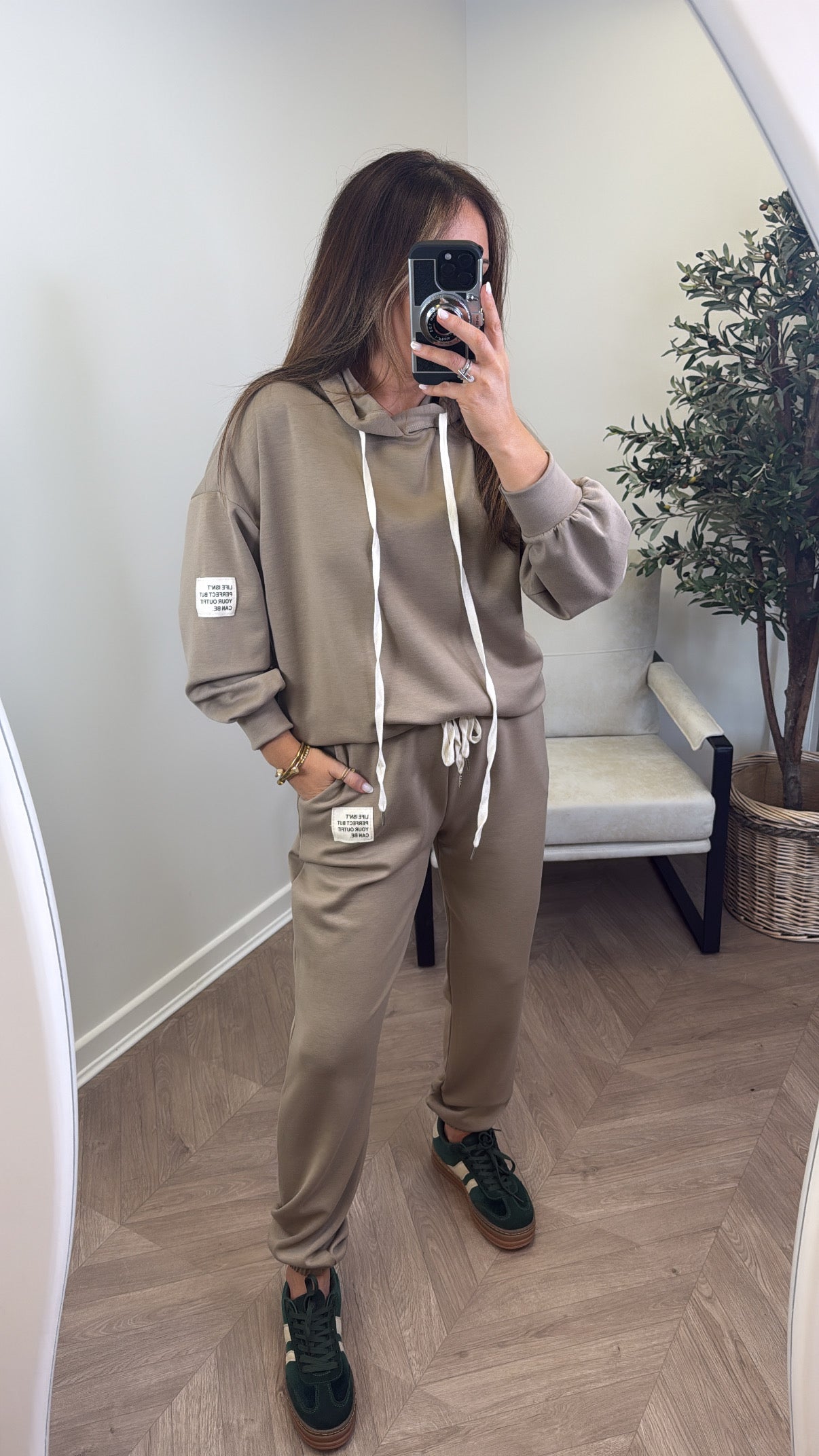 MELISSA mocha hoody lounge set with badge detail
