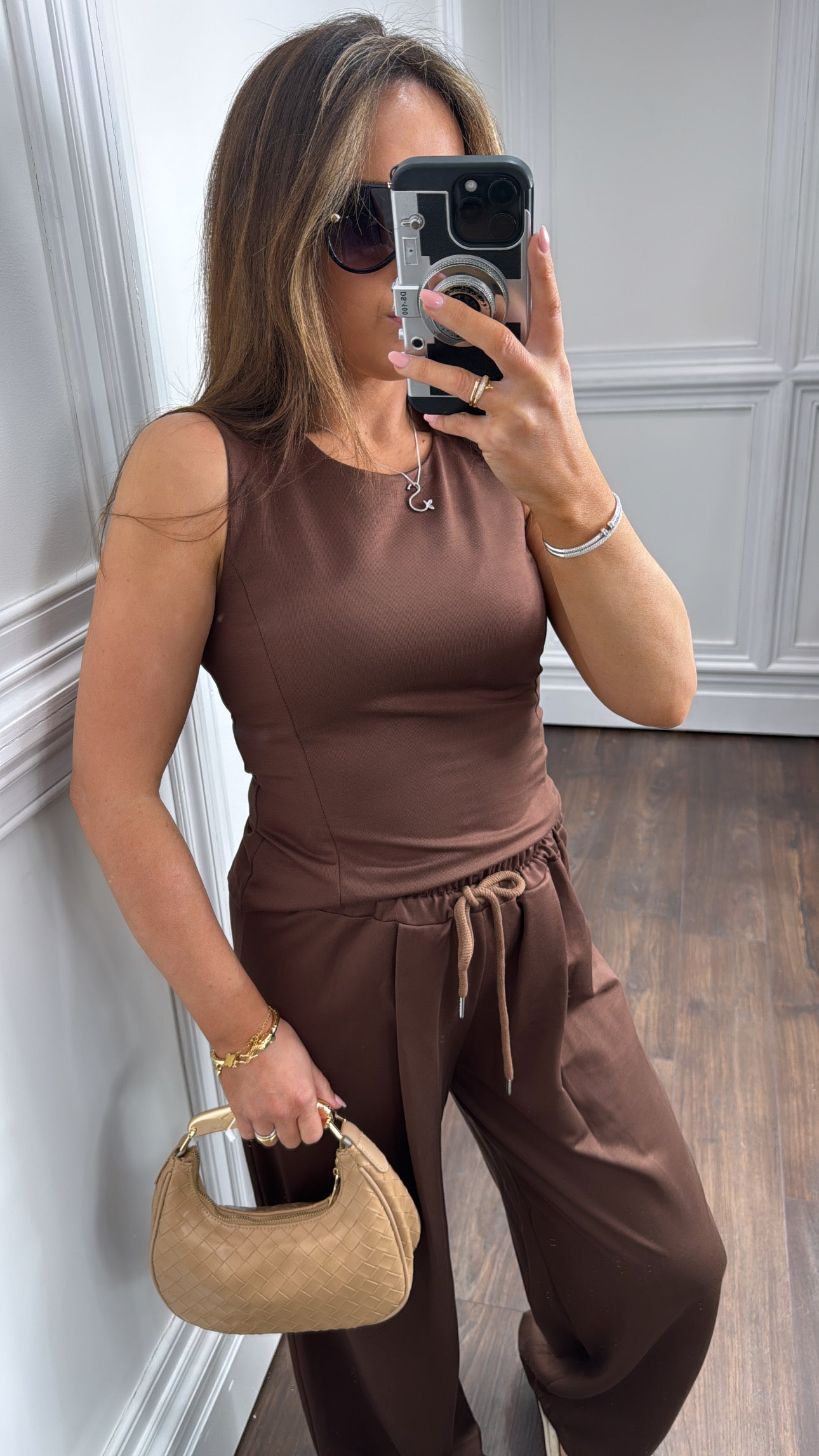 DELILAH brown soft sleeveless top and wide leg pants co-ord