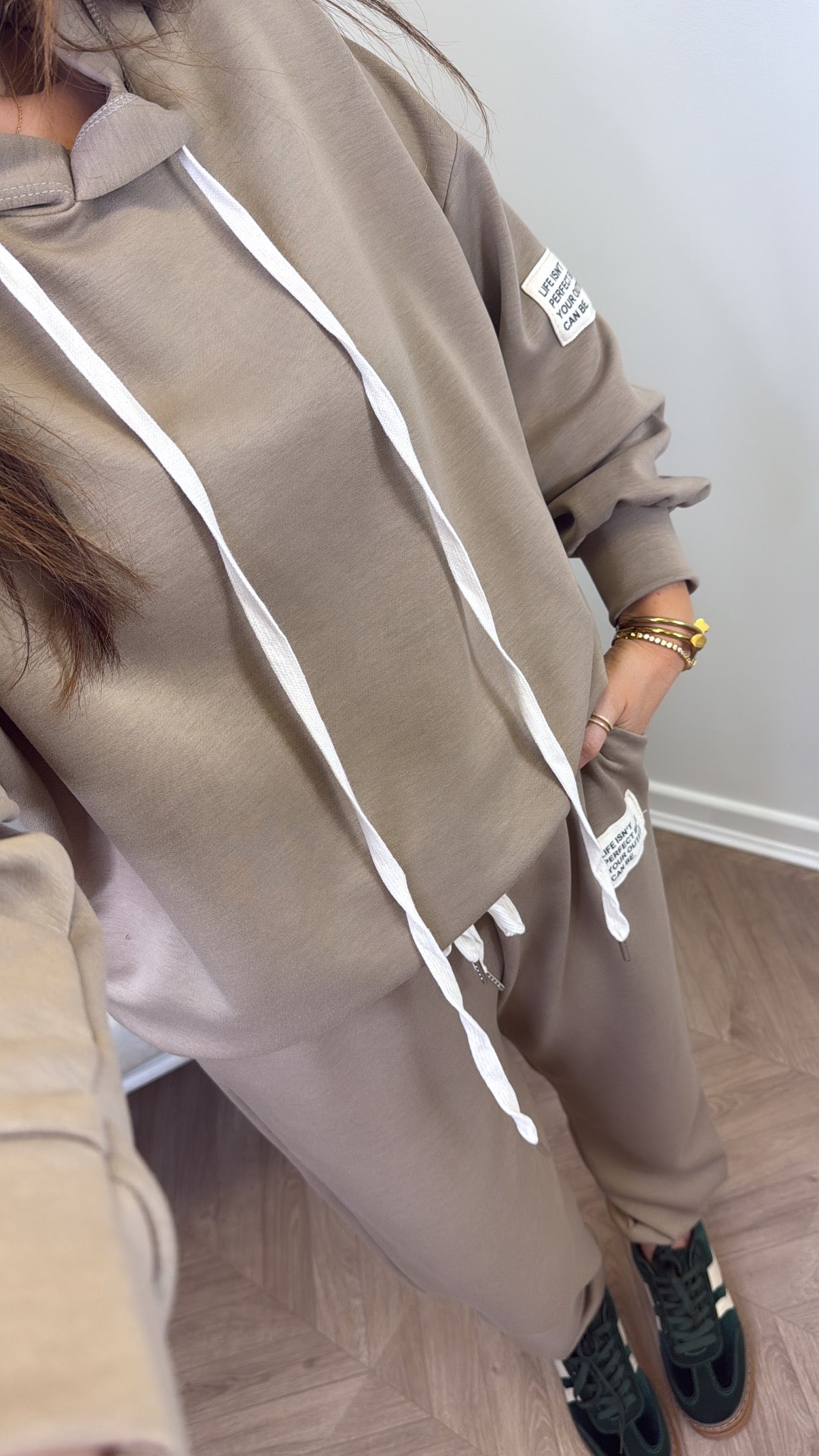 MELISSA mocha hoody lounge set with badge detail